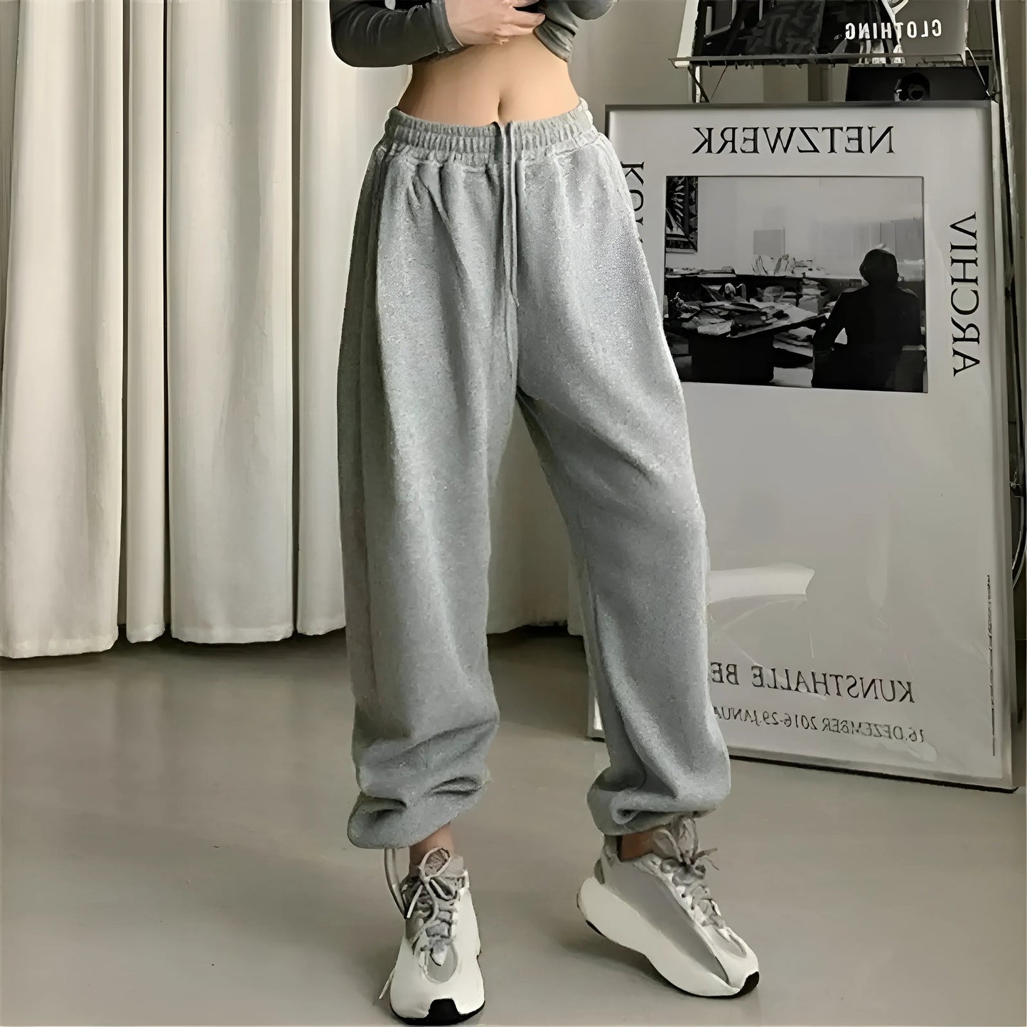 Gris Pantalons de survêtement amples