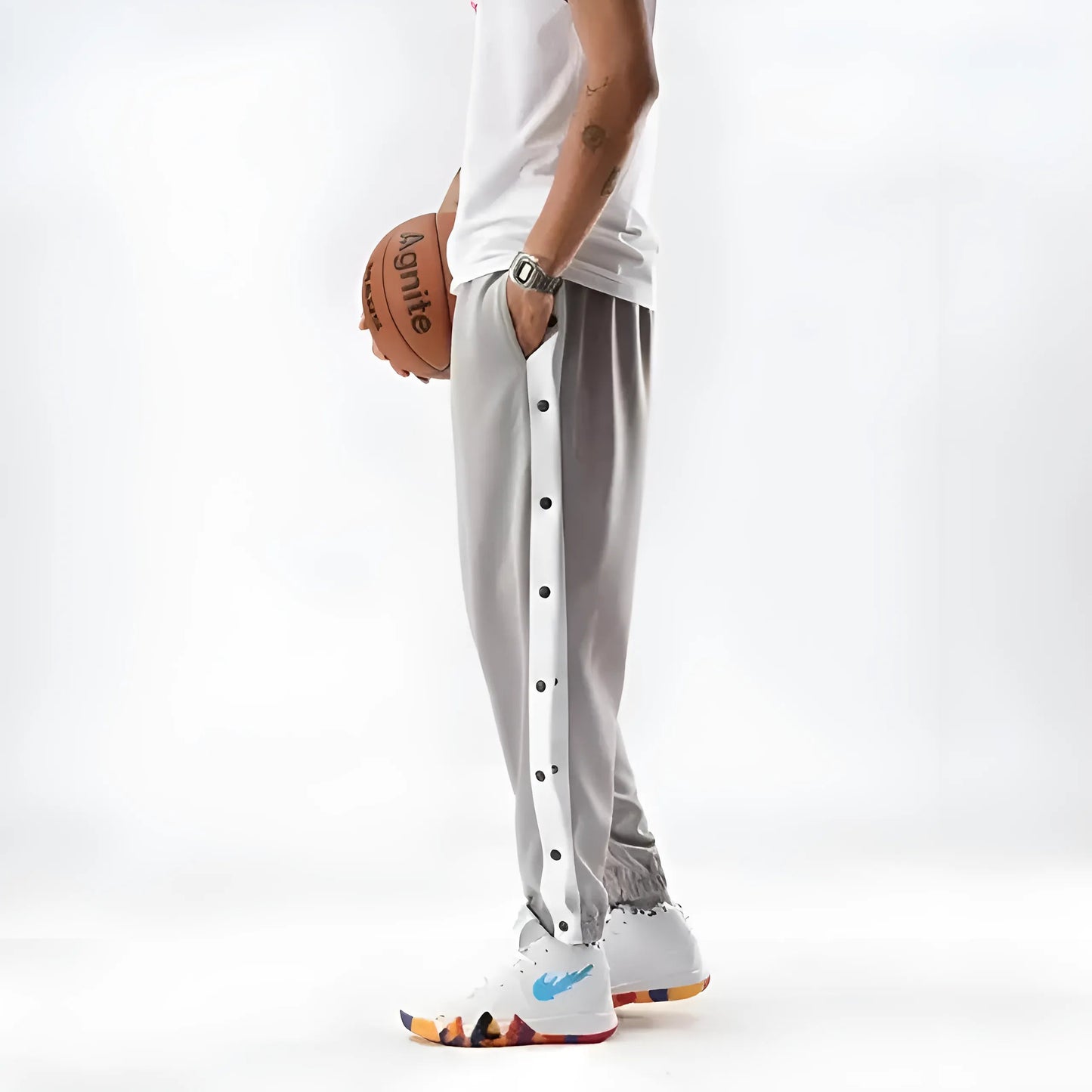 Gris Pantalons de survêtement zippés pour hommes