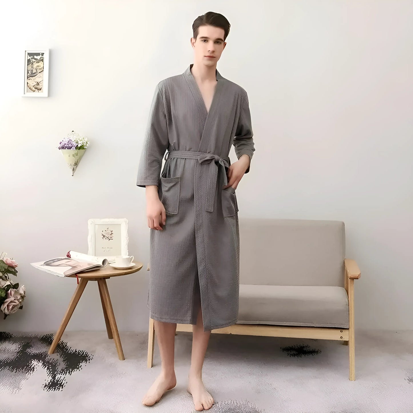 Gris Peignoir de bain classique pour homme