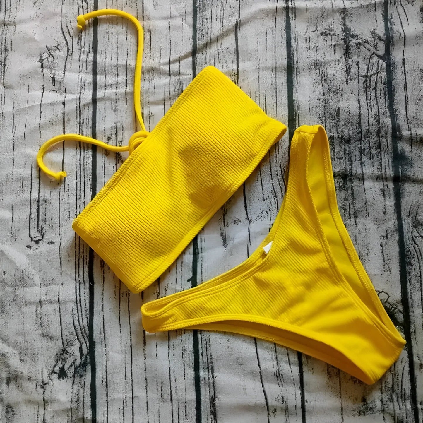 Jaune Bandeau Bikini Set