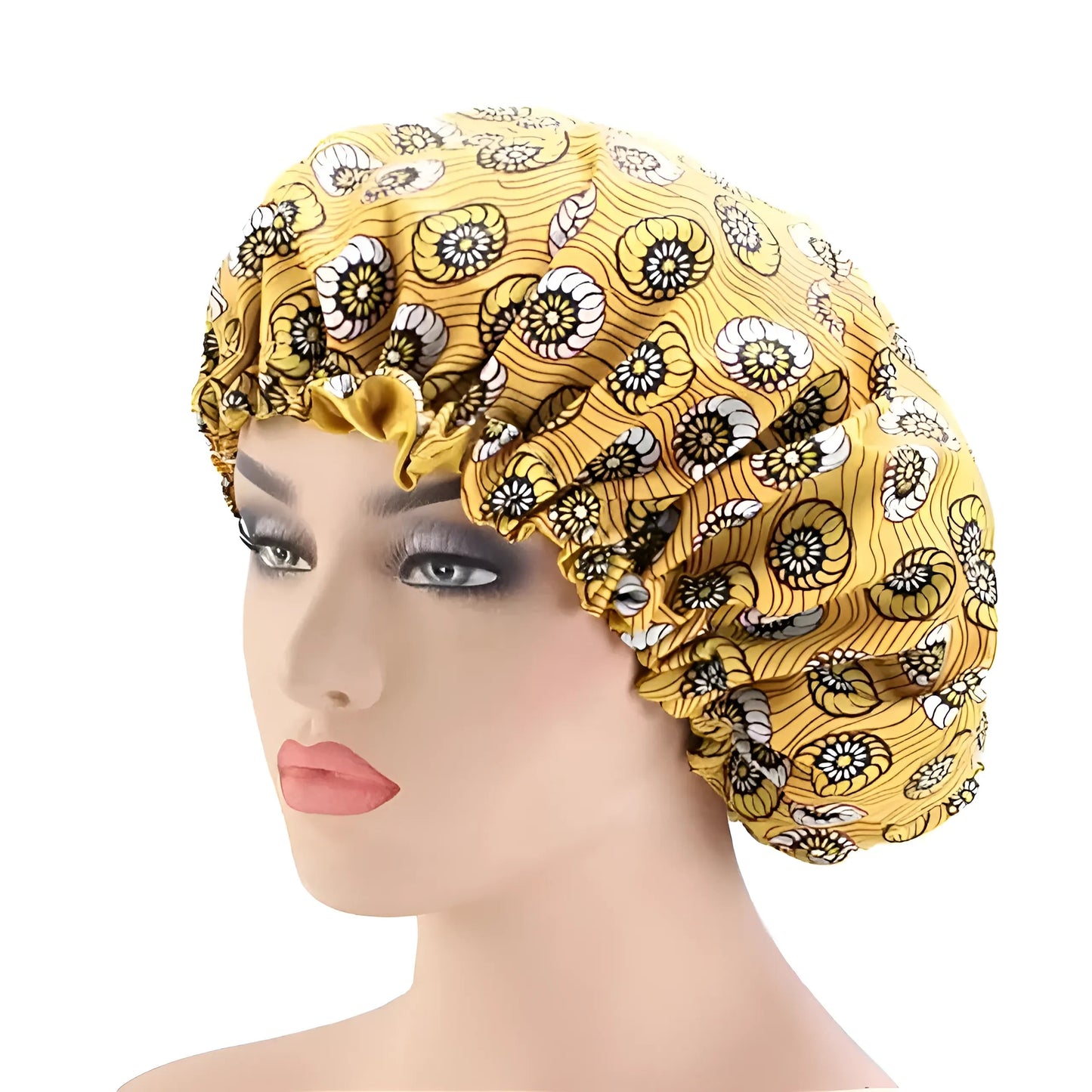 Jaune Bonnet de sommeil en satin avec motifs
