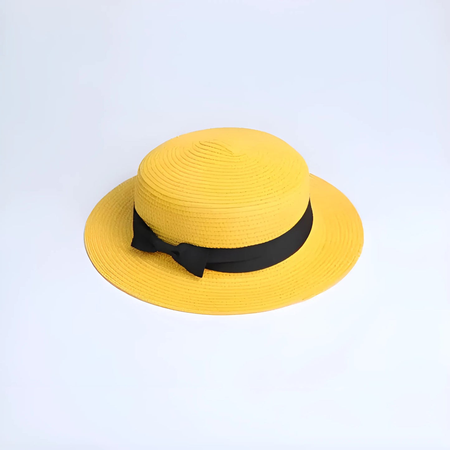 Jaune Chapeau de plage avec ruban noir