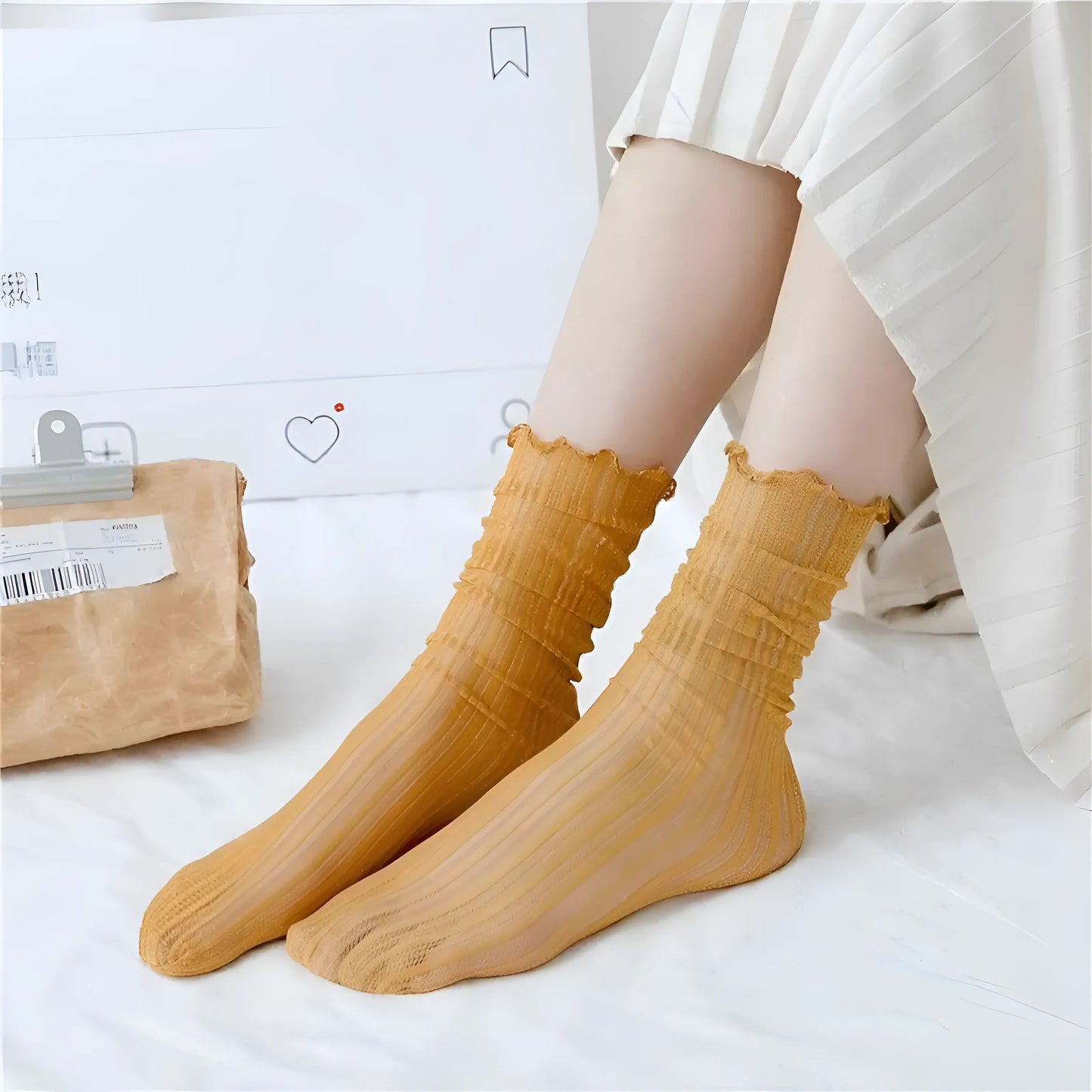 Jaune Chaussettes de cheville décoratives