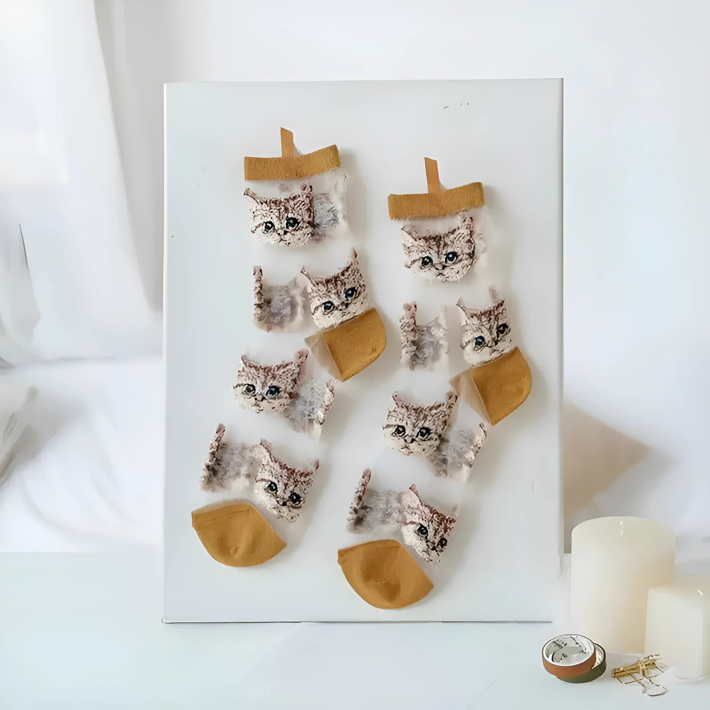 Jaune Chaussettes longues transparentes pour chats
