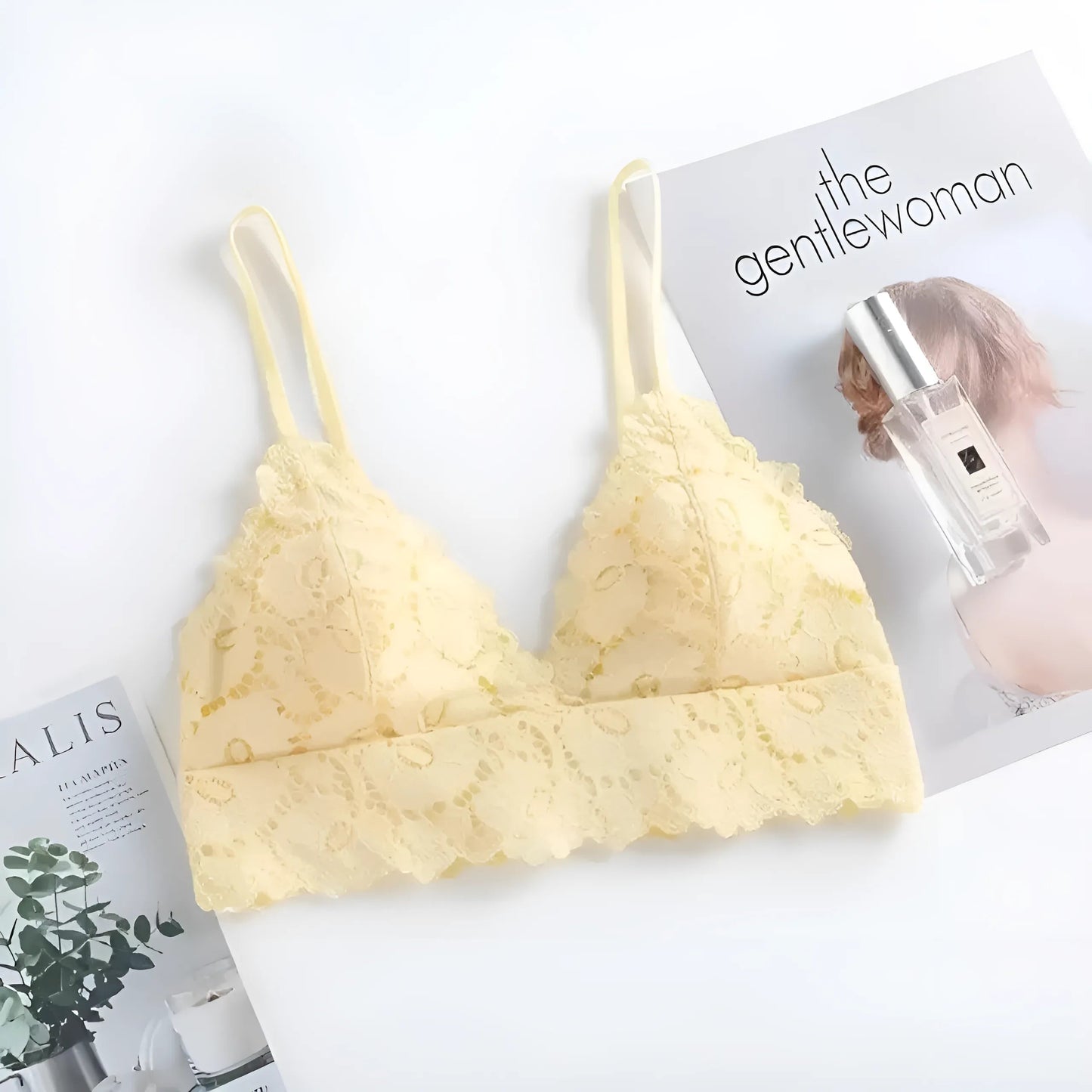 Jaune Ensemble de lingerie en dentelle avec motif floral