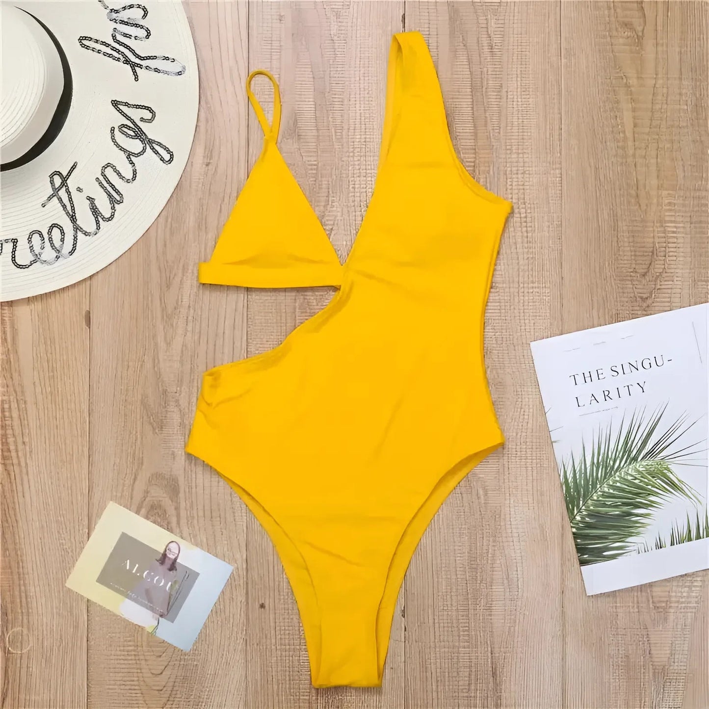 Jaune Maillot de bain une pièce asymétrique