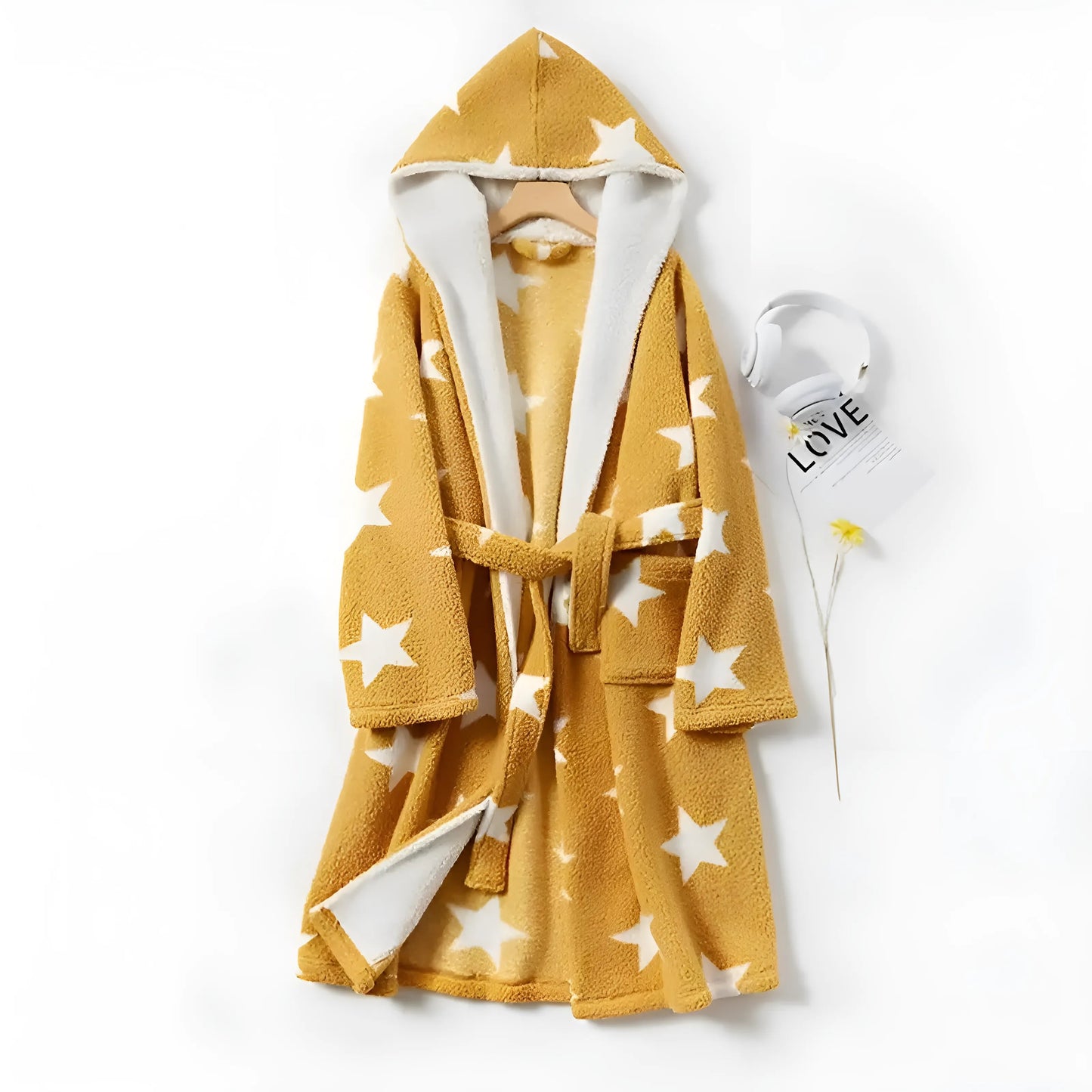 Jaune Robe à imprimé étoiles duveteuse