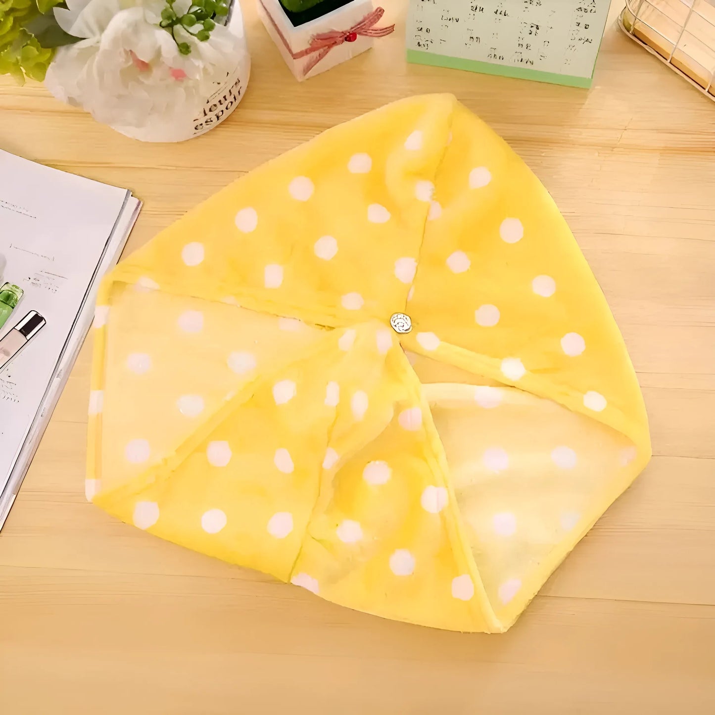 Jaune Serviette à cheveux à pois