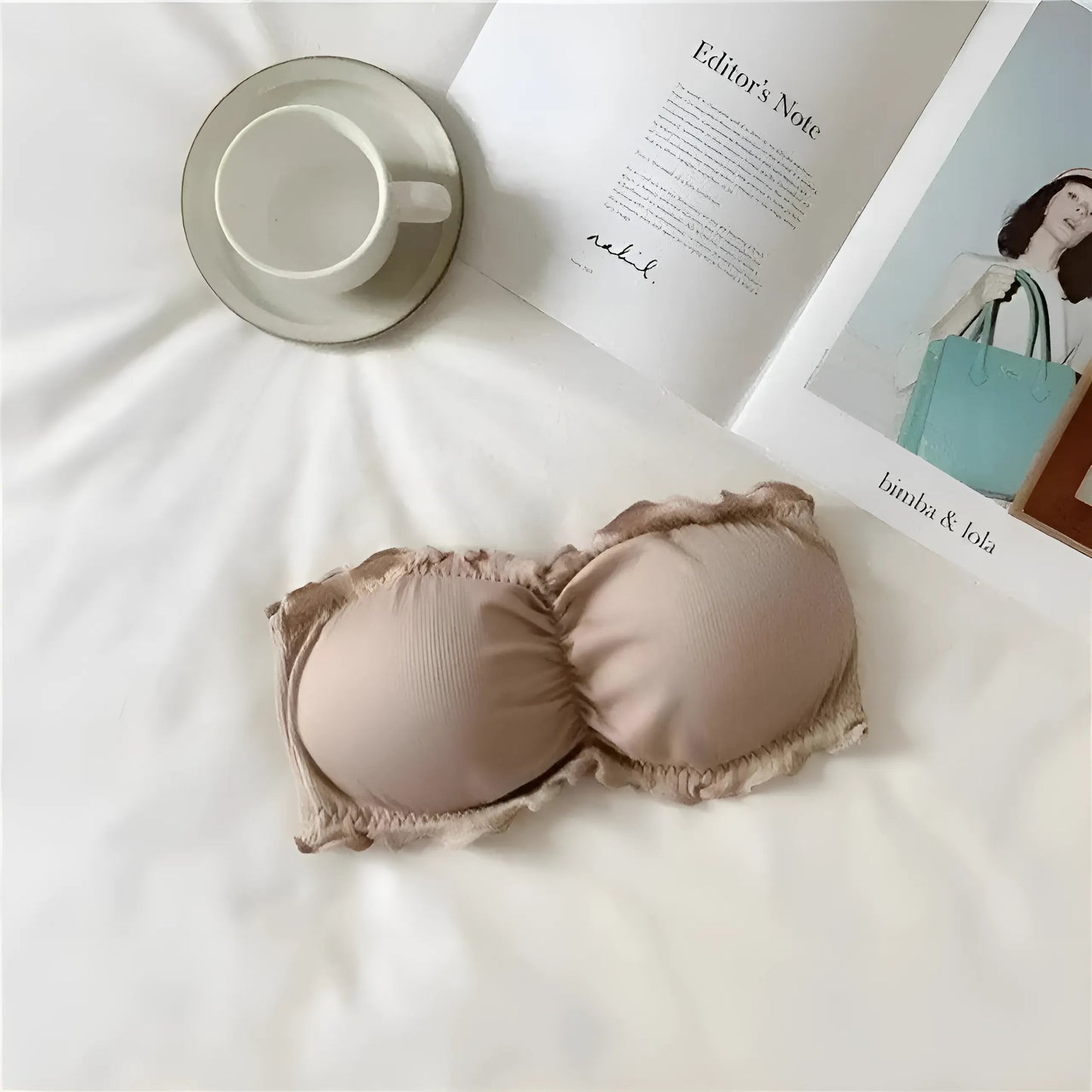 Kaki Soutien-gorge sans bretelles froncé