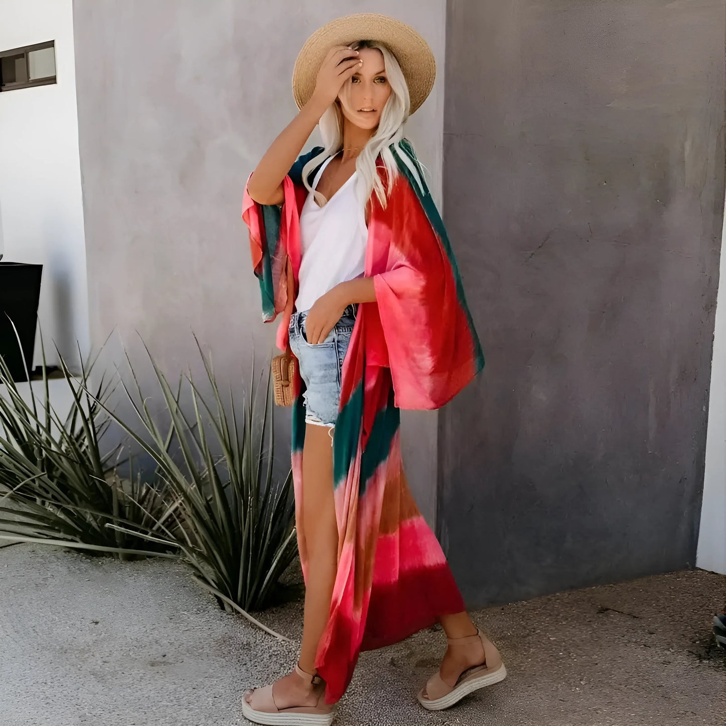 Kimono de plage rayé