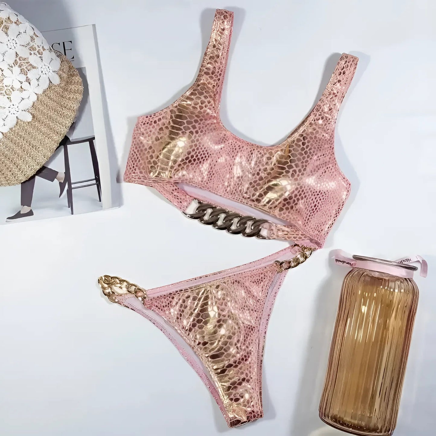 Maillot de bain deux pièces avec détail en chaîne