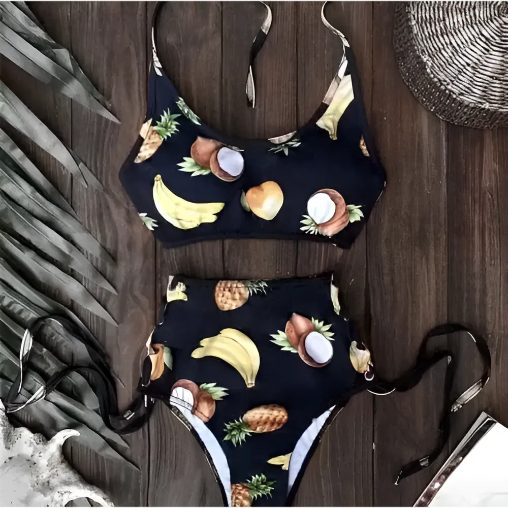 Maillot de bain deux pièces imprimé de fruits