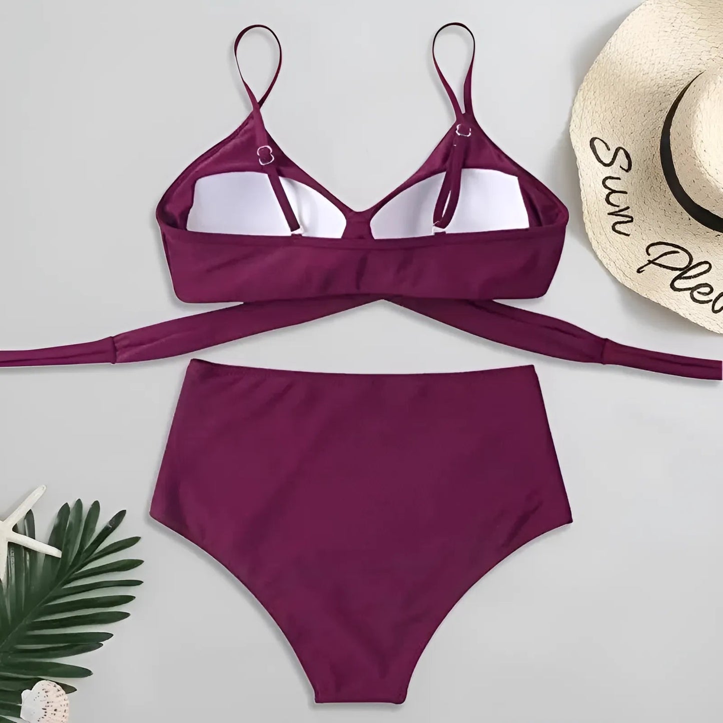 Maillot de bain deux pièces taille haute avec décolleté croisé