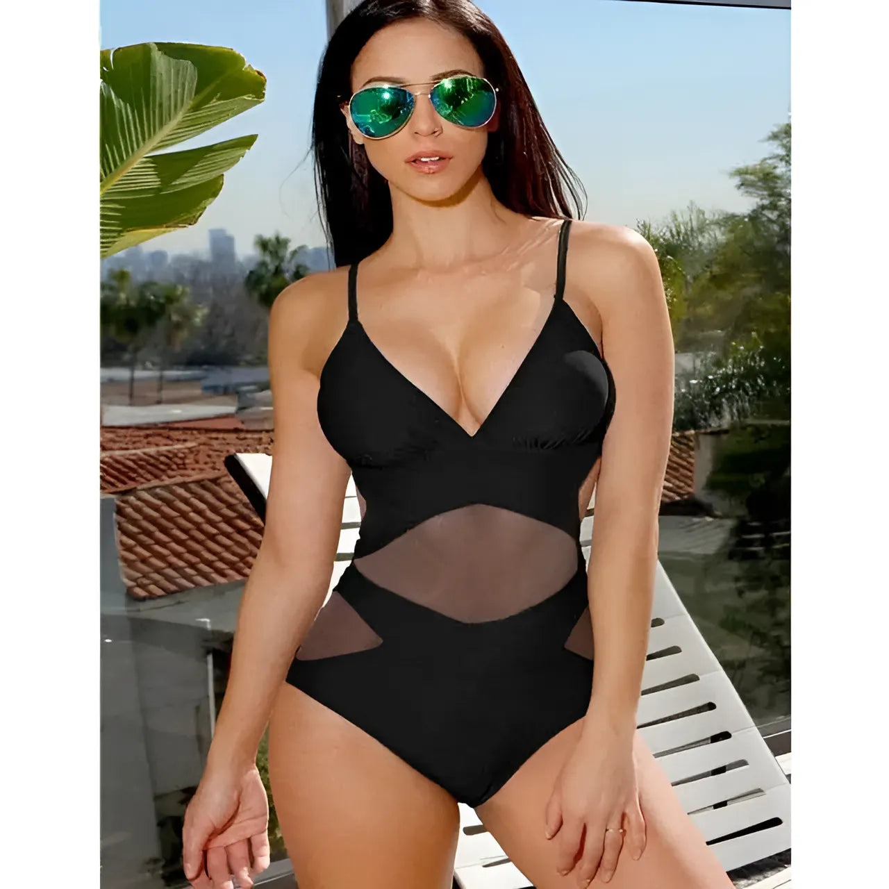 Maillot de bain une pièce avec détail en mesh