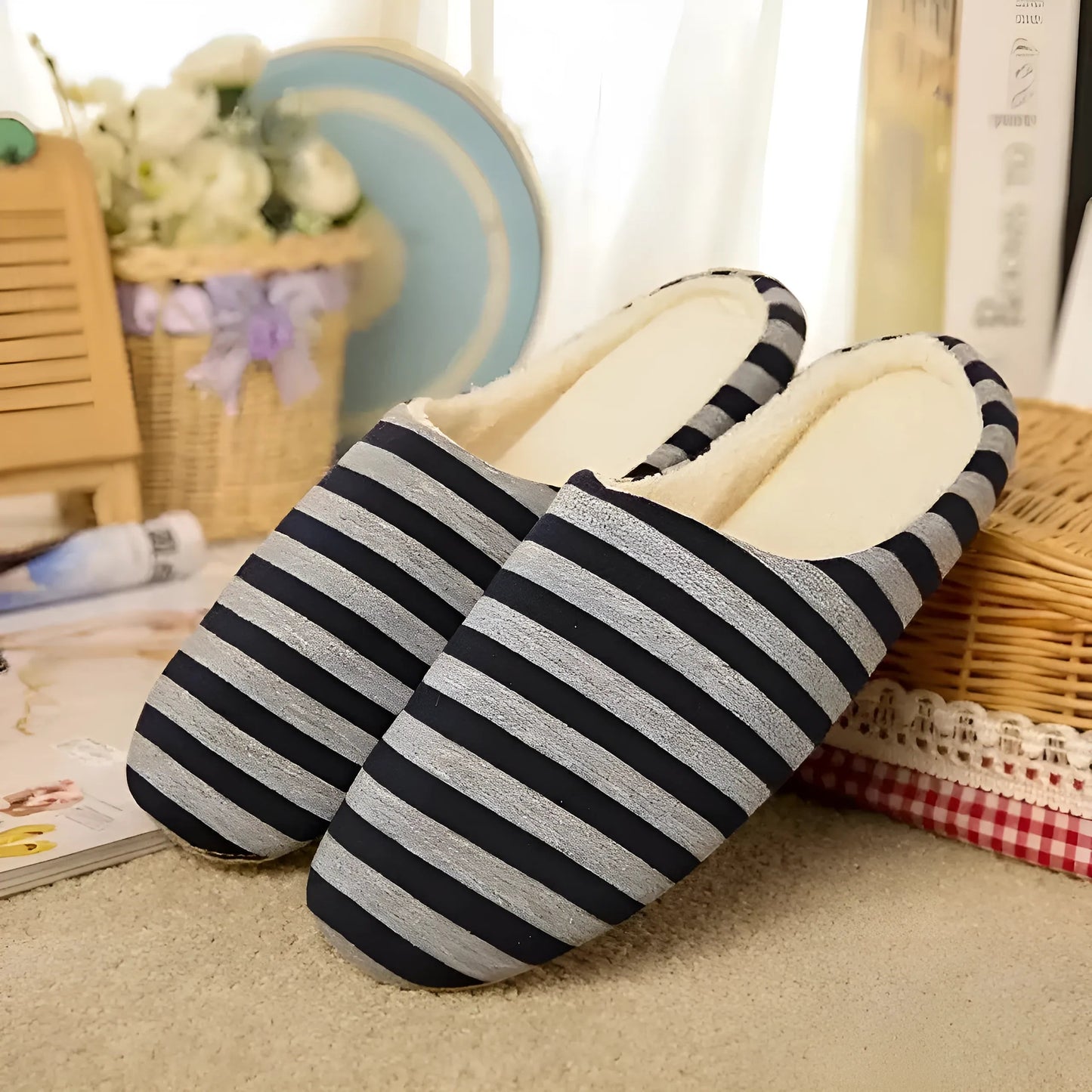 Marine Chaussons rayés pour femmes