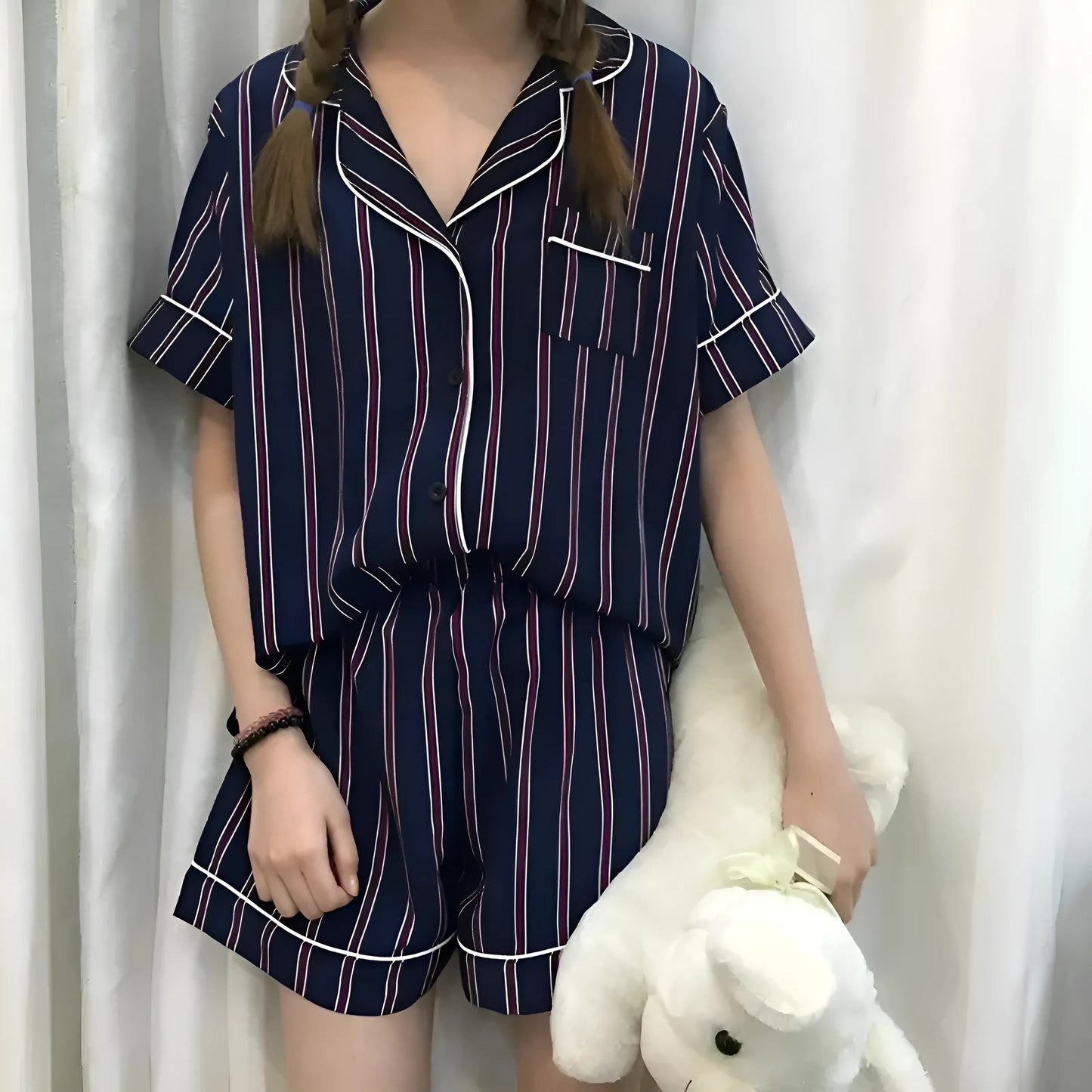 Marine Ensemble de pyjama avec chemise et shorts