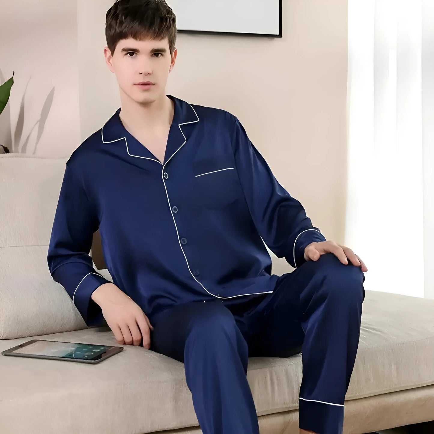 Marine Ensemble de pyjama en satin pour hommes