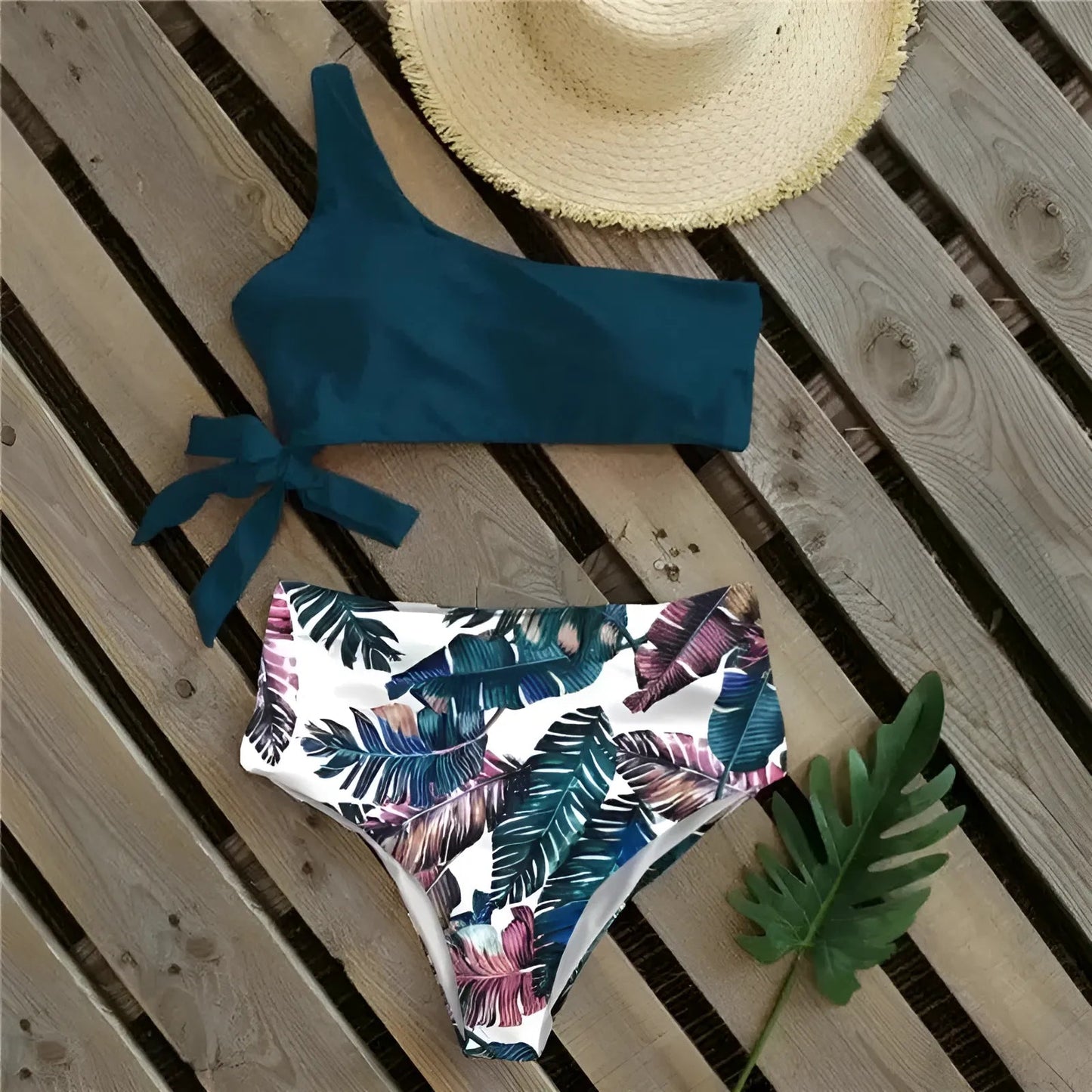 Marine Maillot de bain deux pièces à imprimé floral