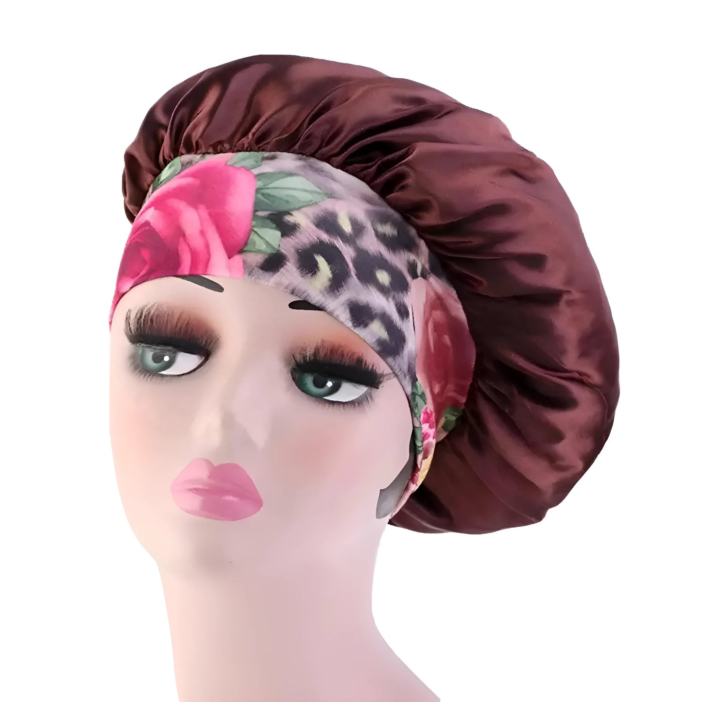 Marron Bonnet de sommeil en satin avec large bande élastique