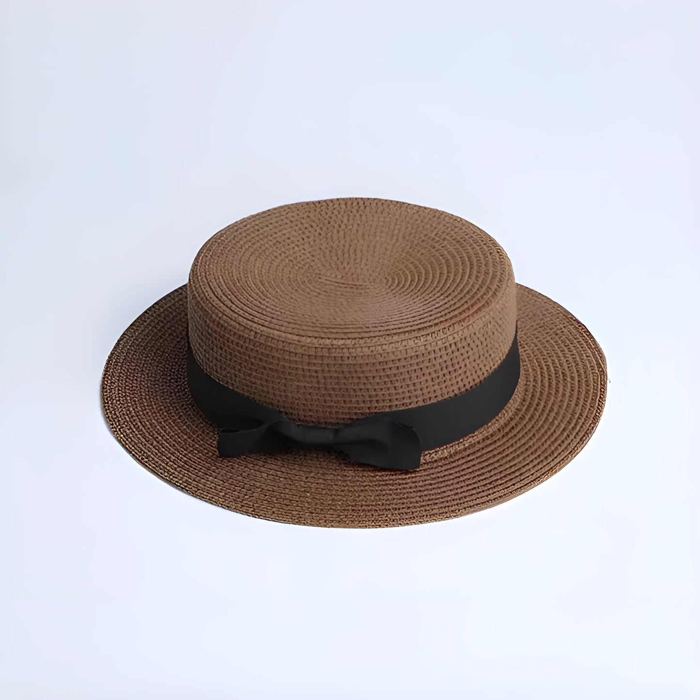 Marron Chapeau de plage avec ruban noir