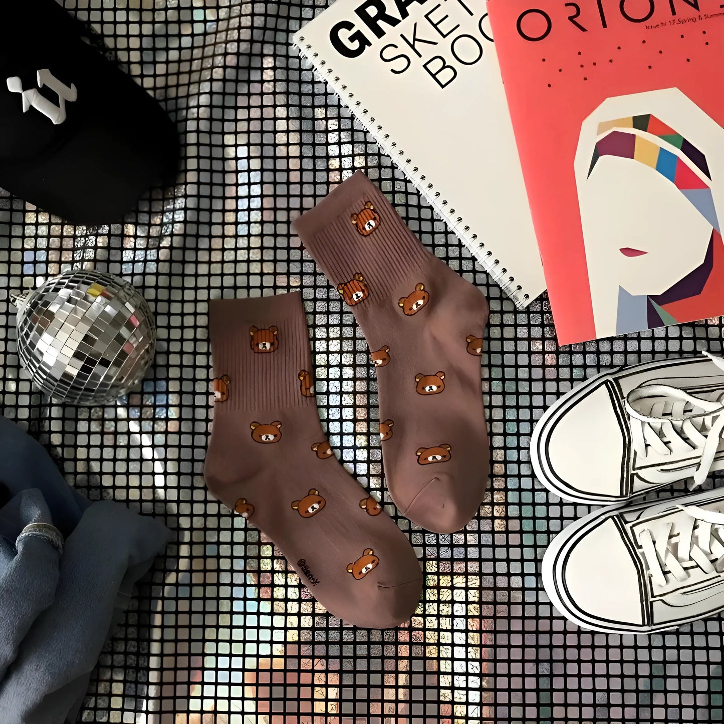 Marron Chaussettes de cheville avec design d'ours
