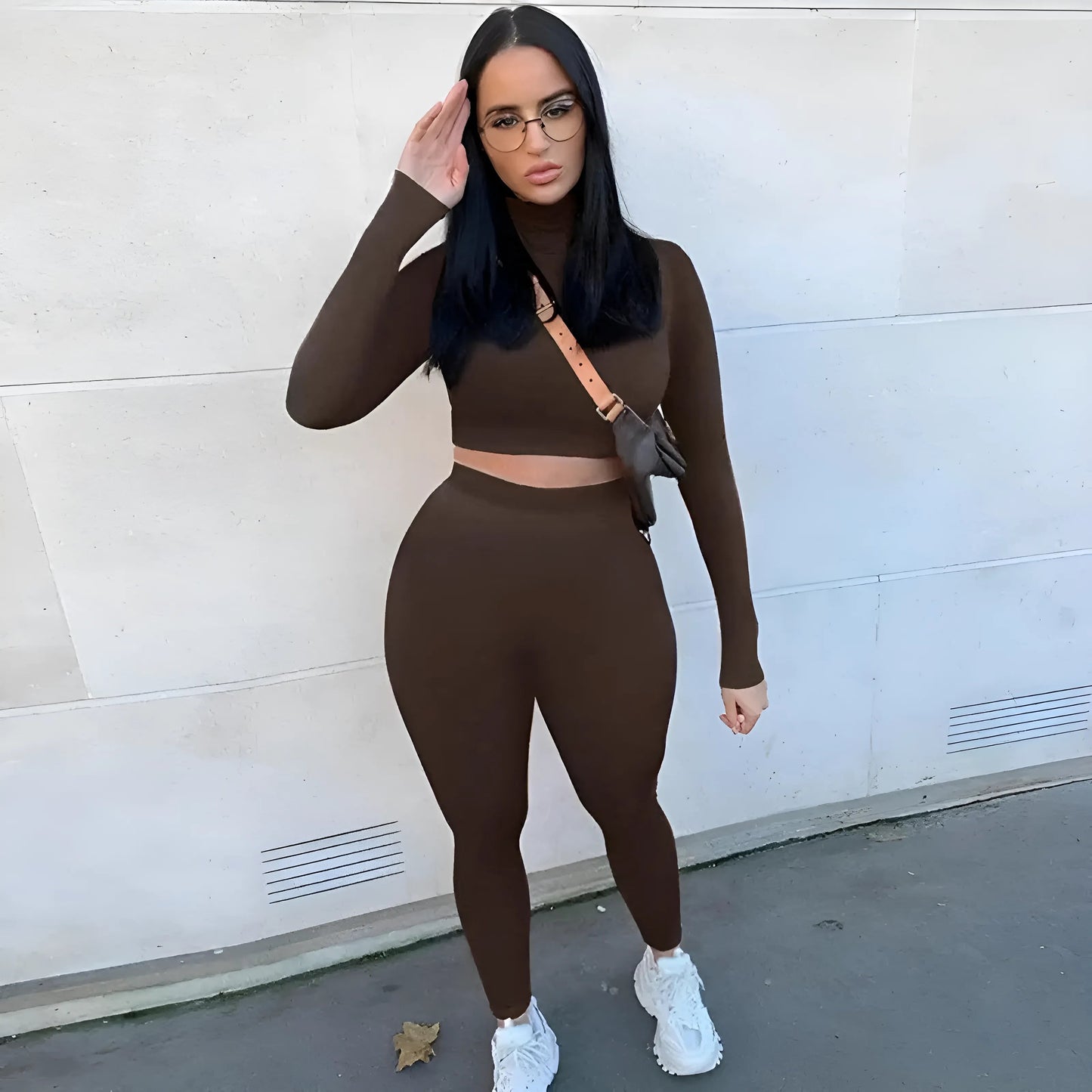 Marron Ensemble de sport ajusté