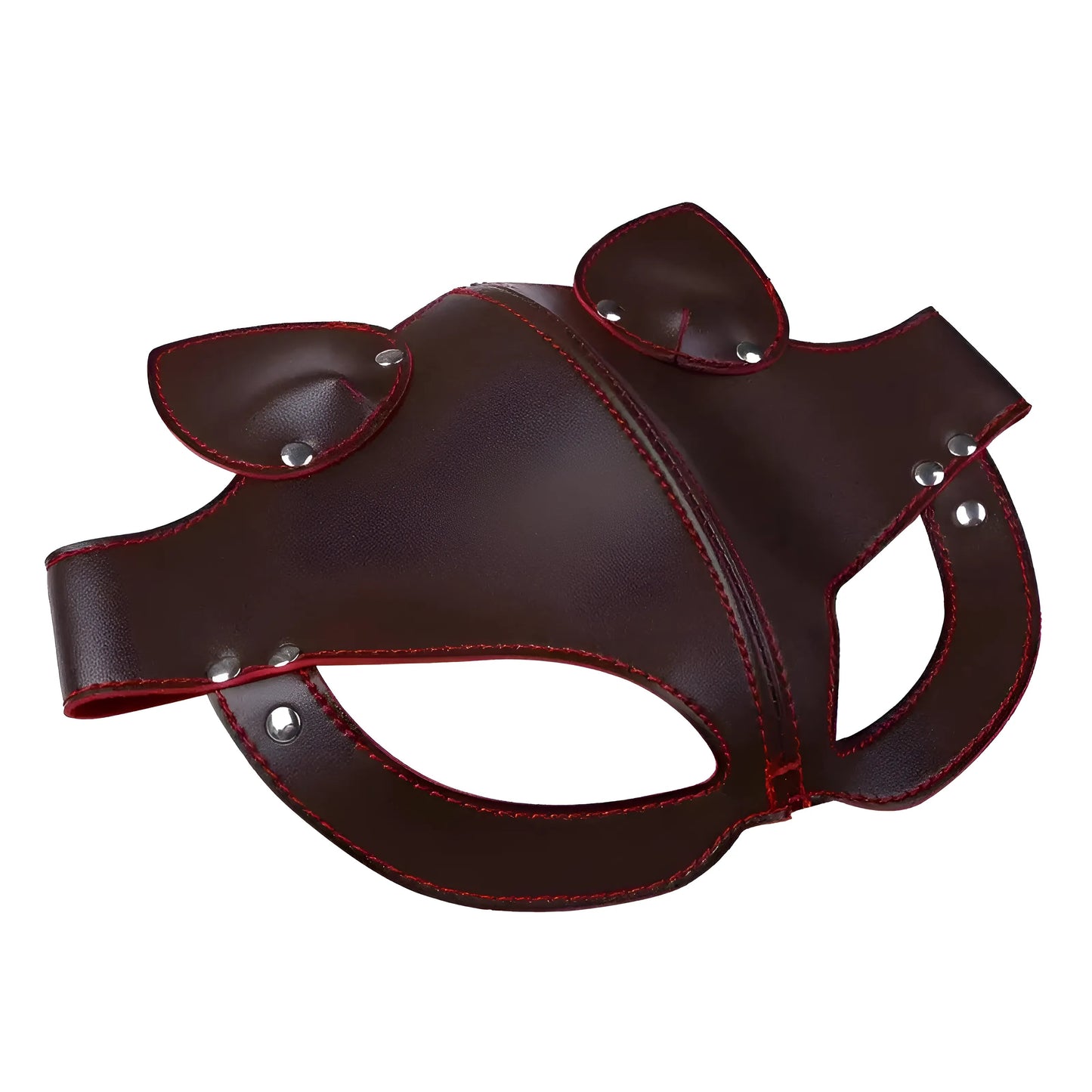 Marron Masque en cuir avec oreilles et bande élastique