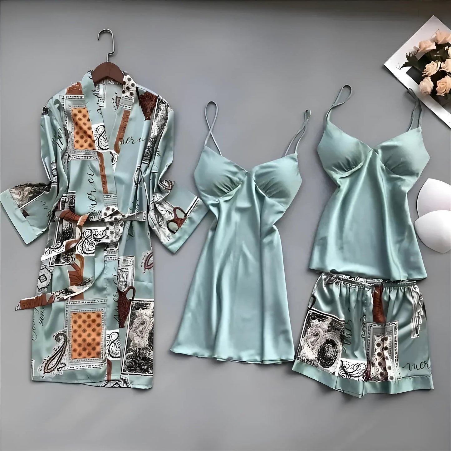 Menthe Ensemble de literie à motifs en quatre pièces