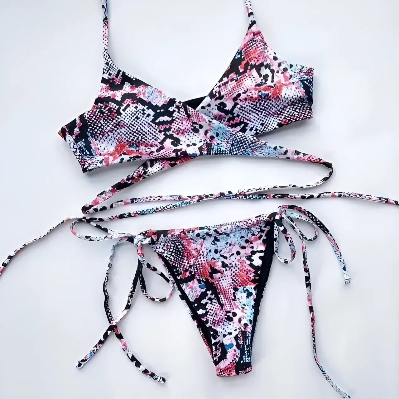 Multicolore Maillot de bain deux pièces avec lien pour le ventre