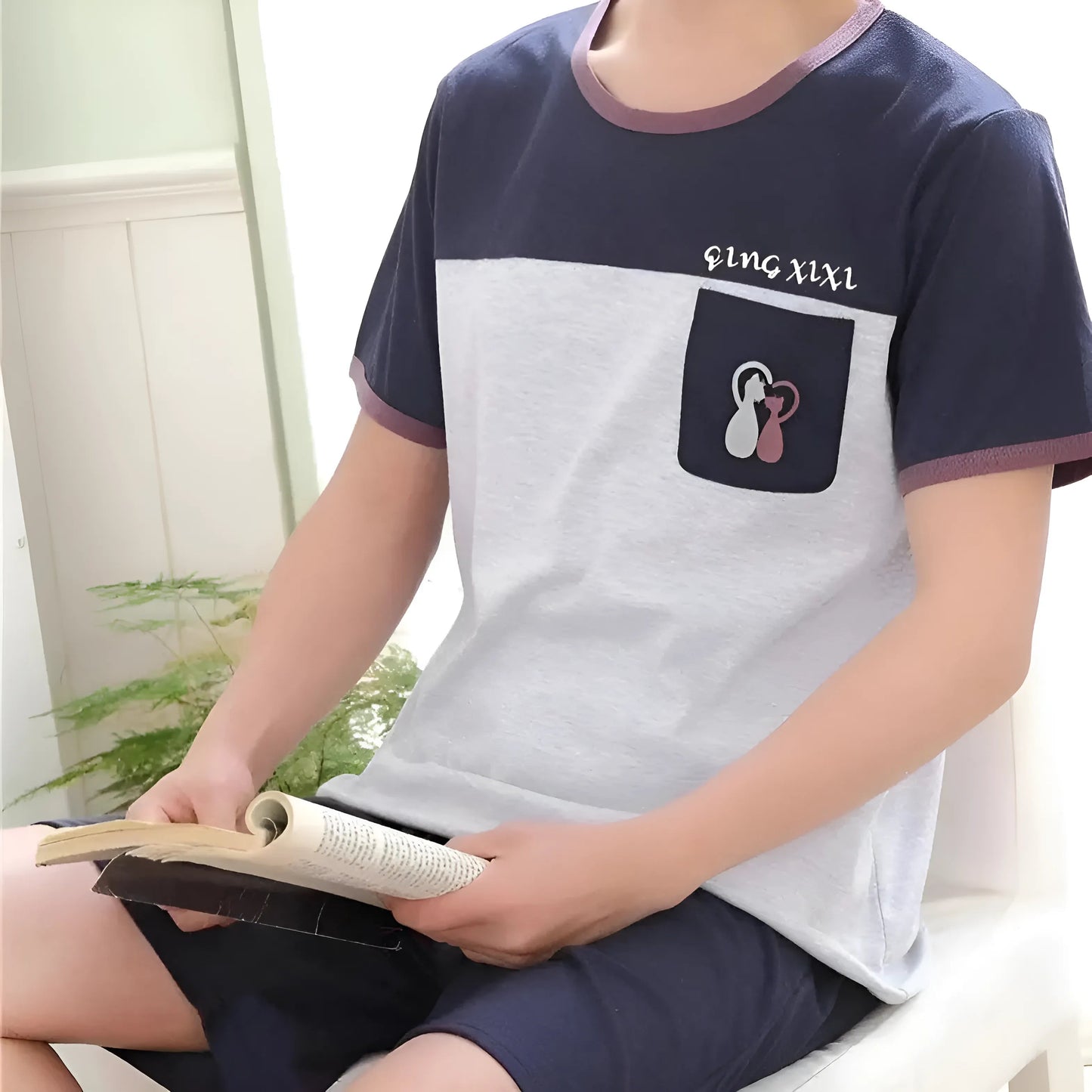 Navy-beige Pyjamas pour hommes à motifs