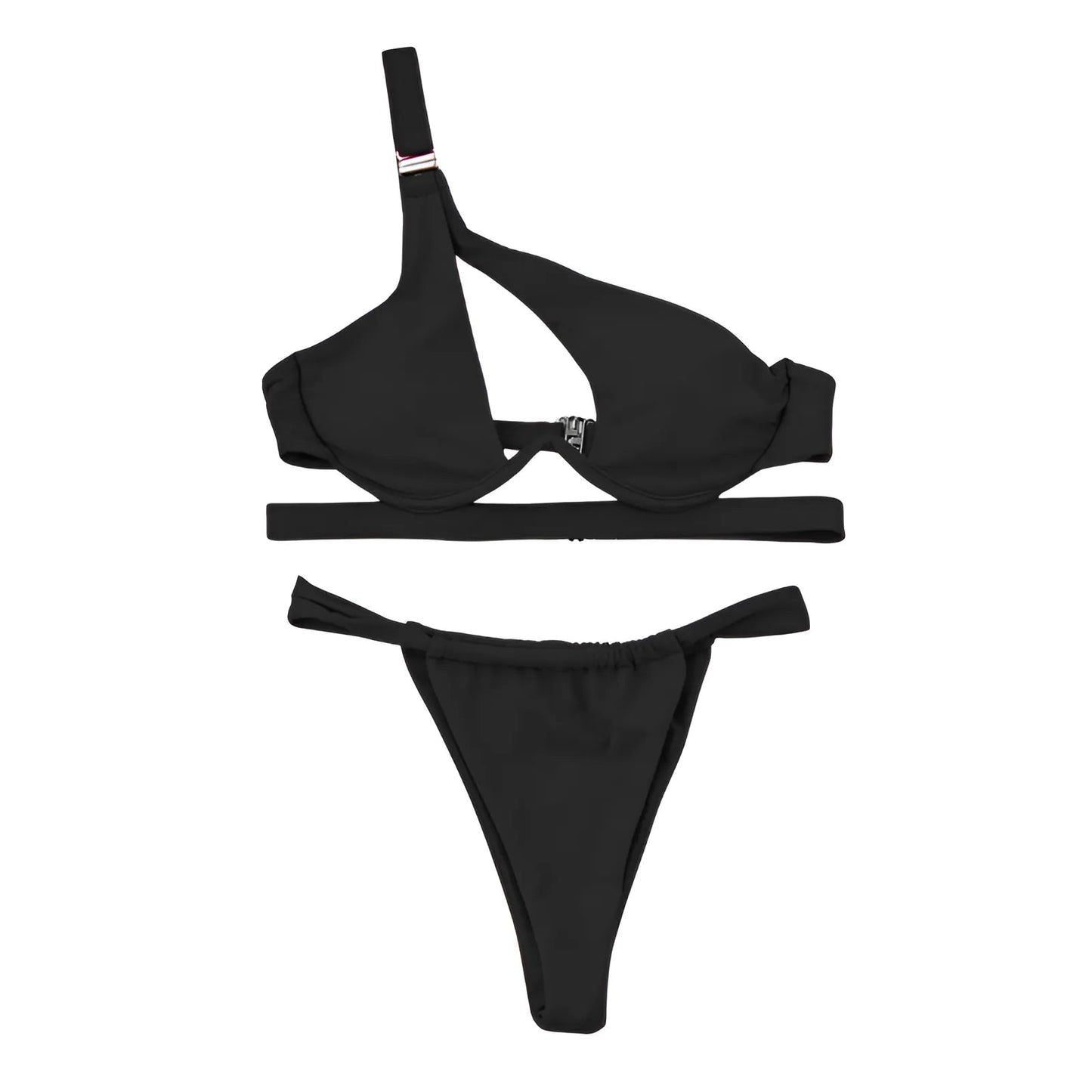 Noir Bikini asymétrique avec boucle d'épaule