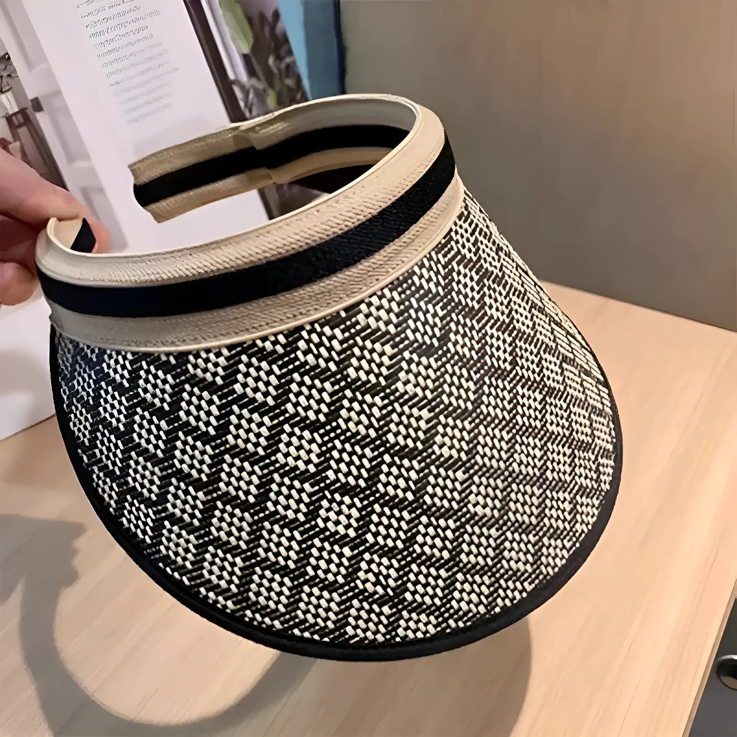 Noir-Blanc Chapeau de soleil en paille