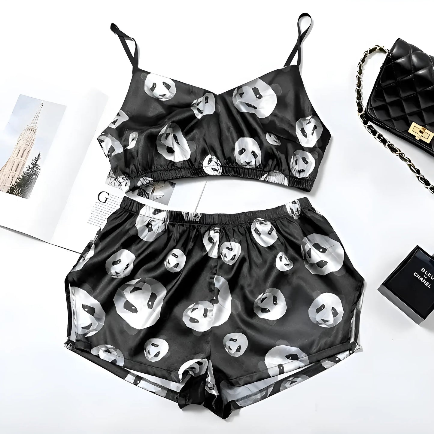 Noir-Blanc Ensemble de pyjama court et à motifs