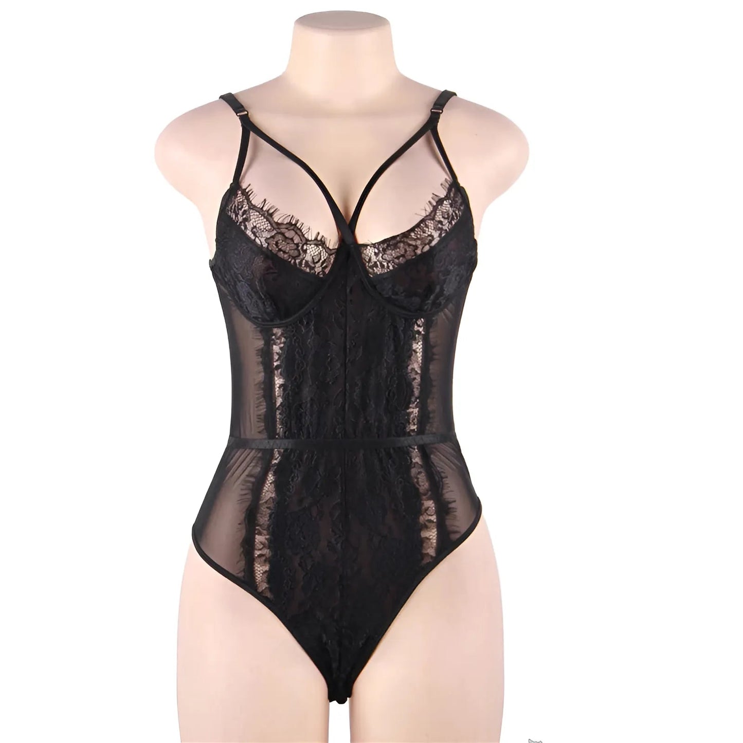 Noir Body en dentelle avec des bretelles décoratives