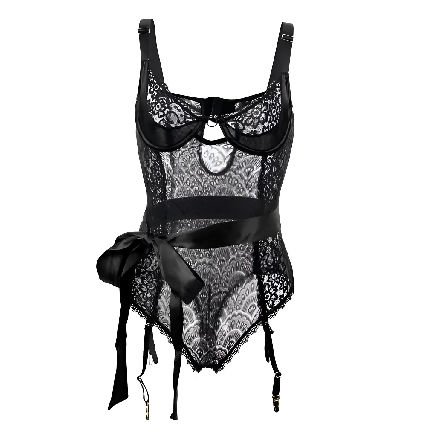 Noir Body en dentelle grande taille avec ceinture à la taille