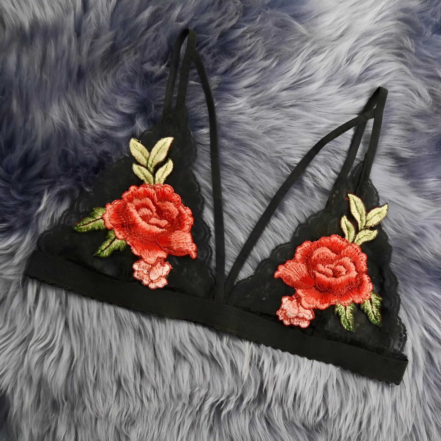 Noir Bralette en dentelle avec motif floral