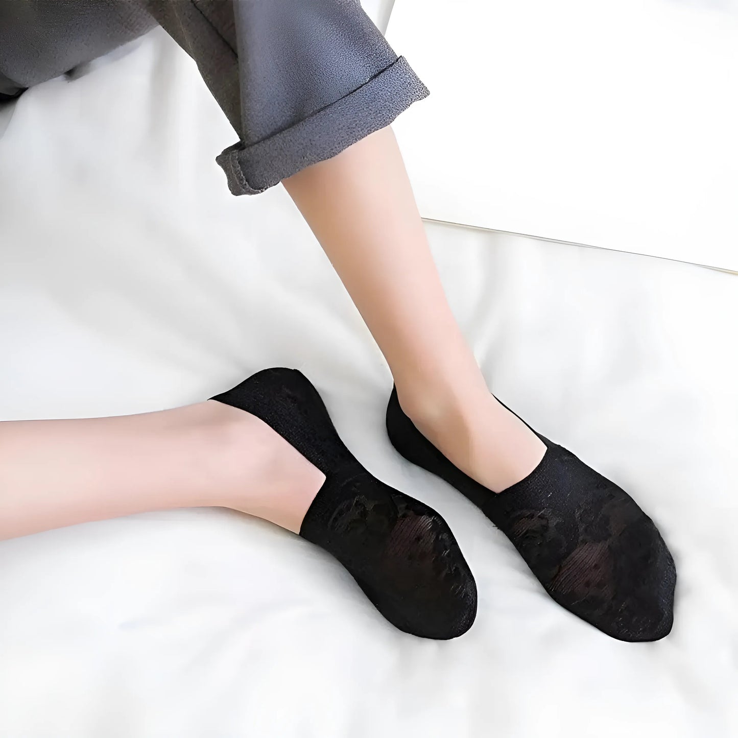 Noir Chaussettes de cheville avec dentelle