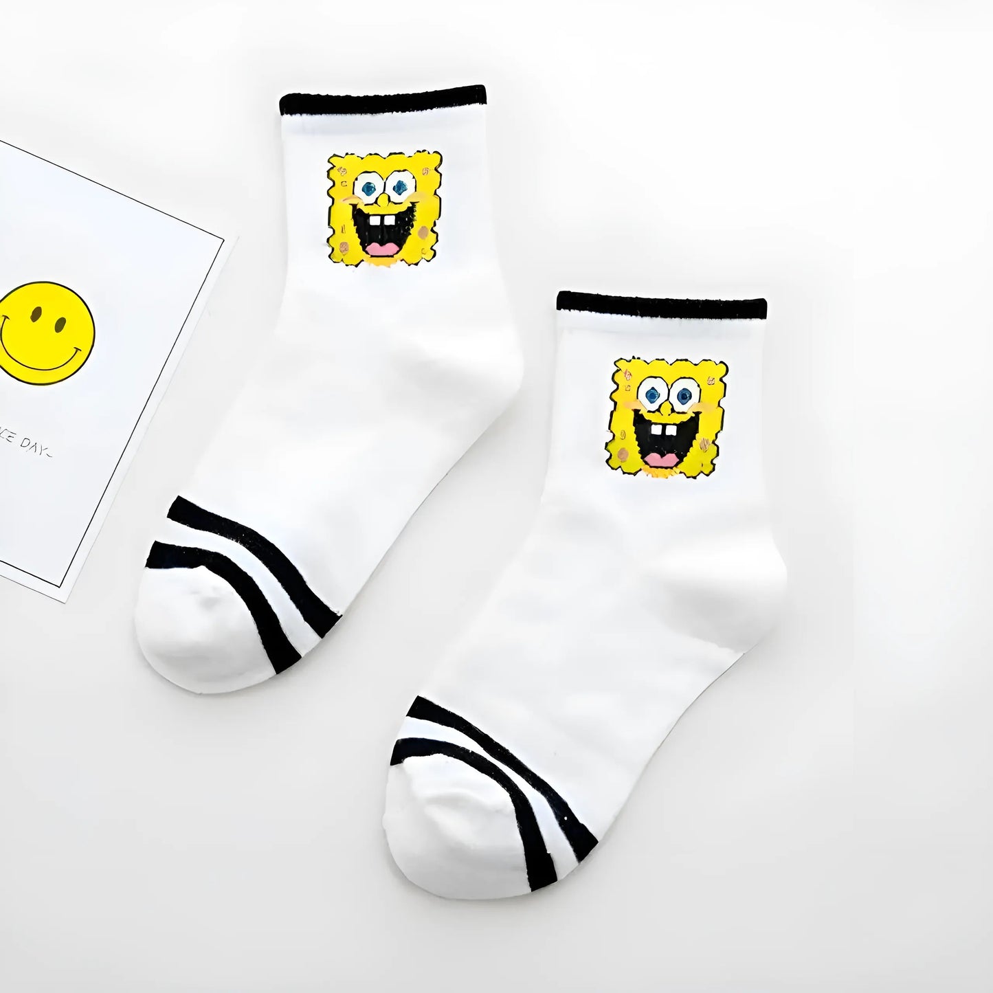 Noir Chaussettes de cheville SpongeBob SquarePants avec des personnages de dessin animé