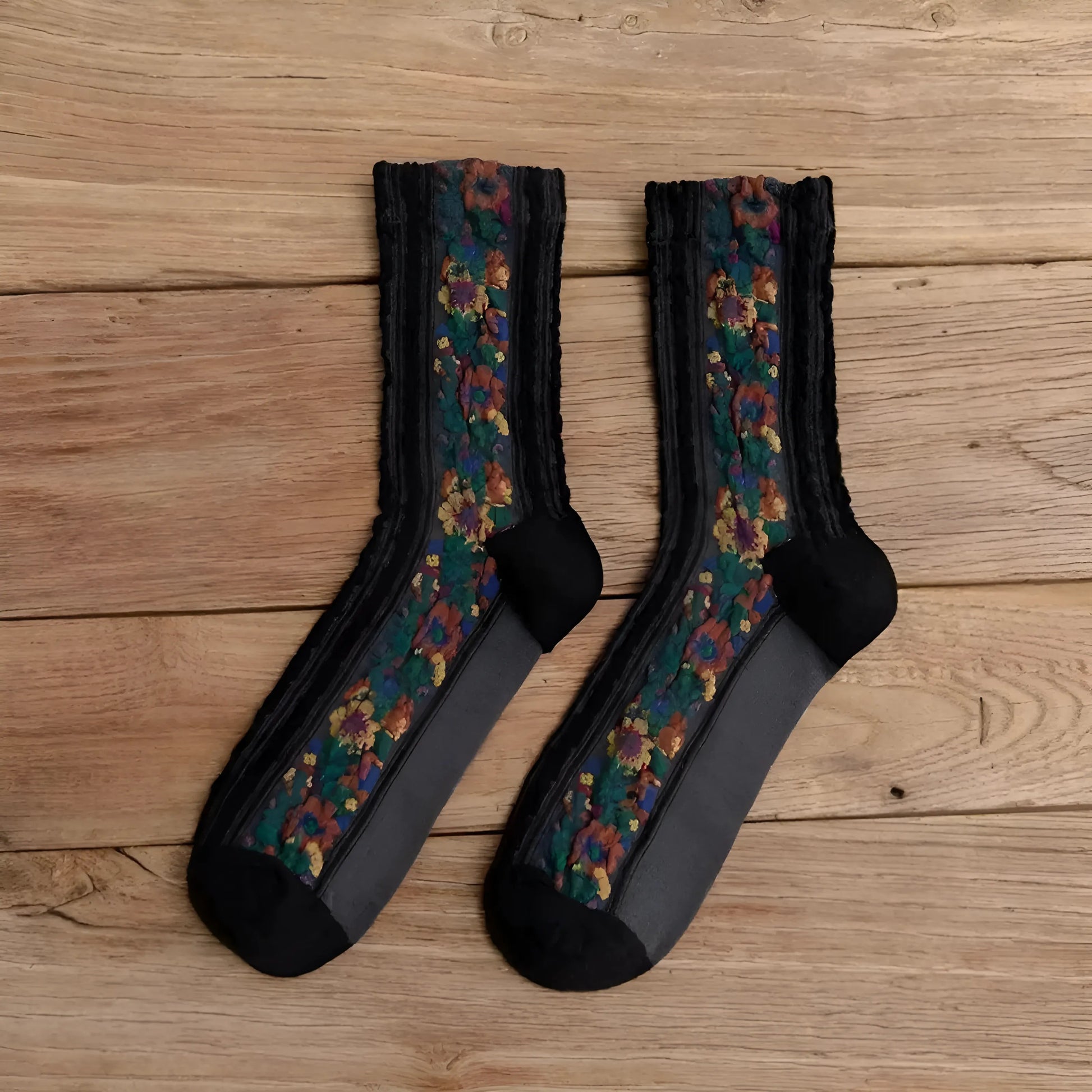 Noir Chaussettes décoratives à motif floral