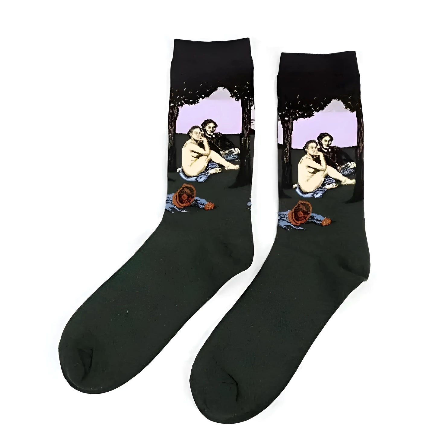 Noir Chaussettes longues avec des motifs artistiques
