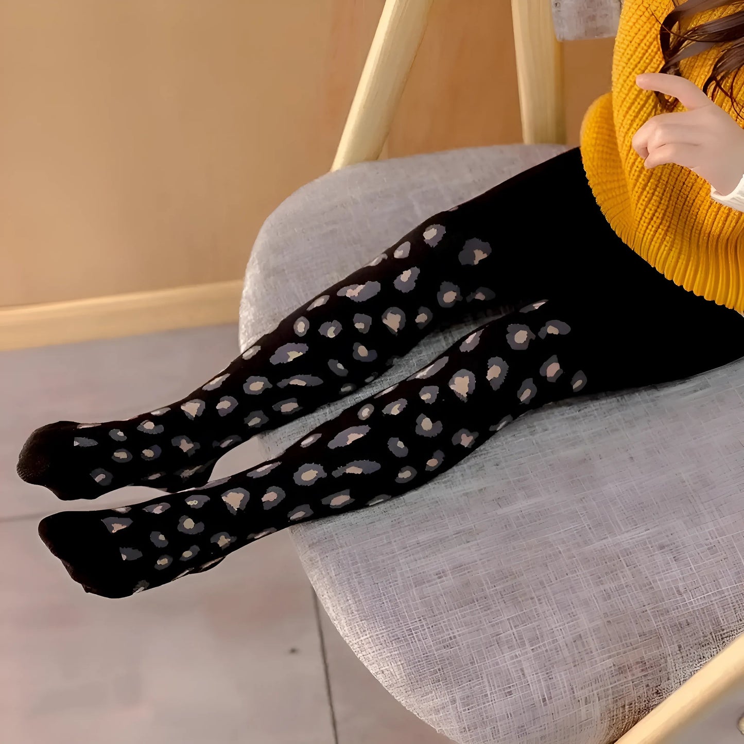Noir Collants à imprimé léopard pour enfants