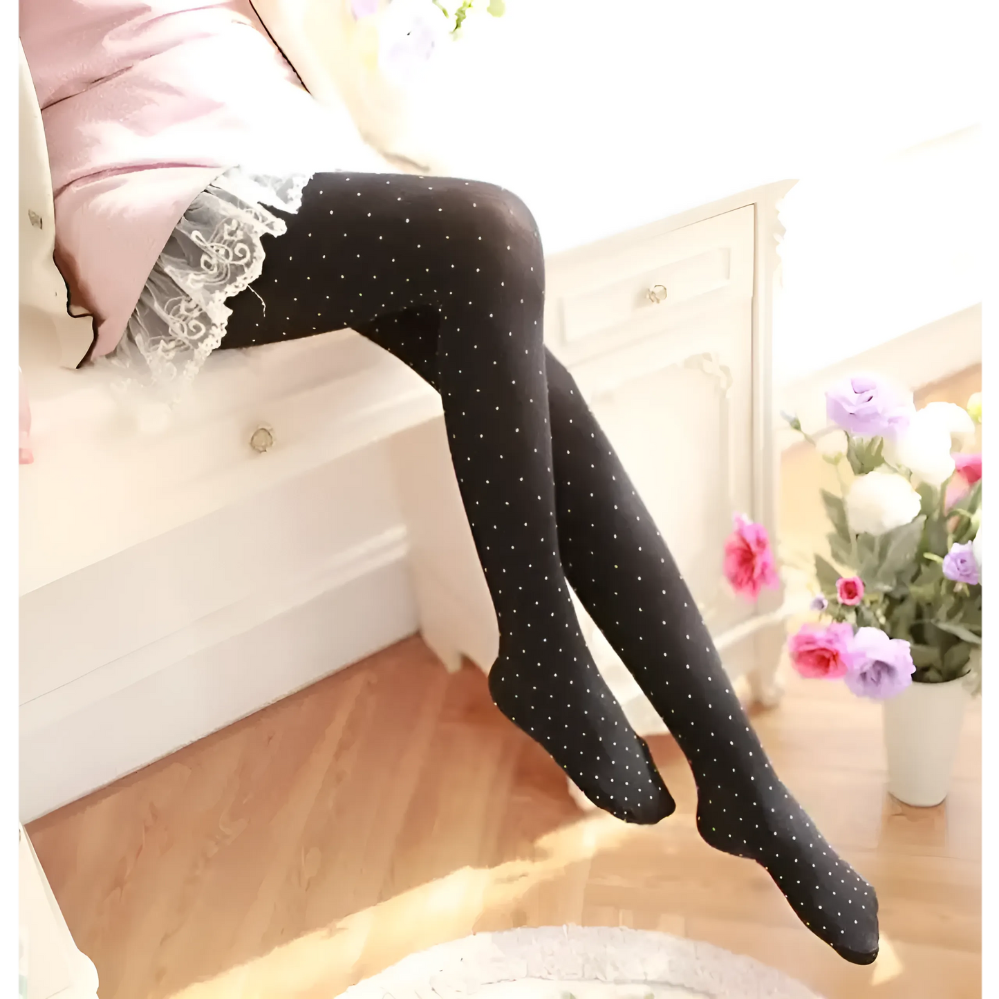 Noir Collants ornés de perles pour femmes