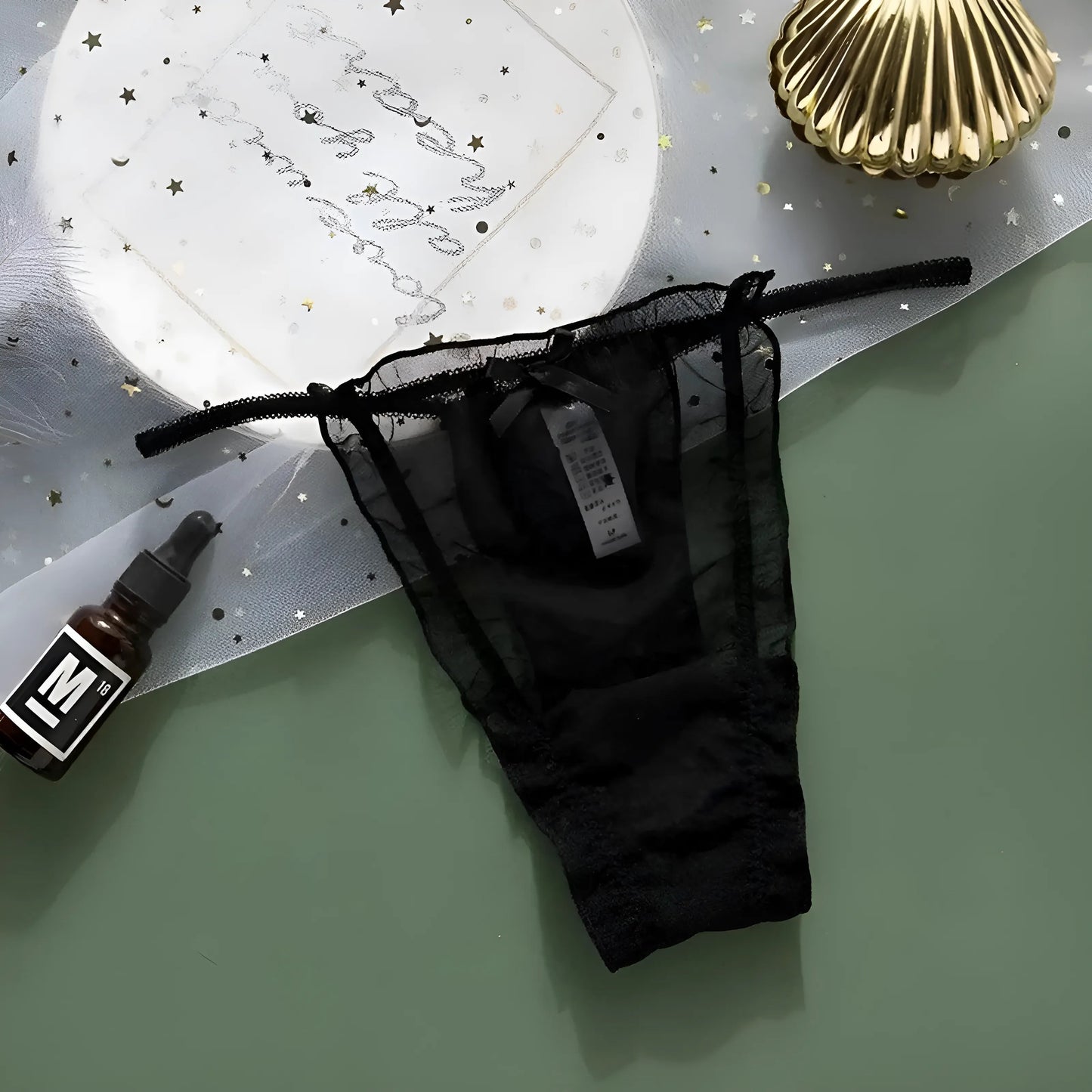 Noir Cordon en dentelle avec fronces