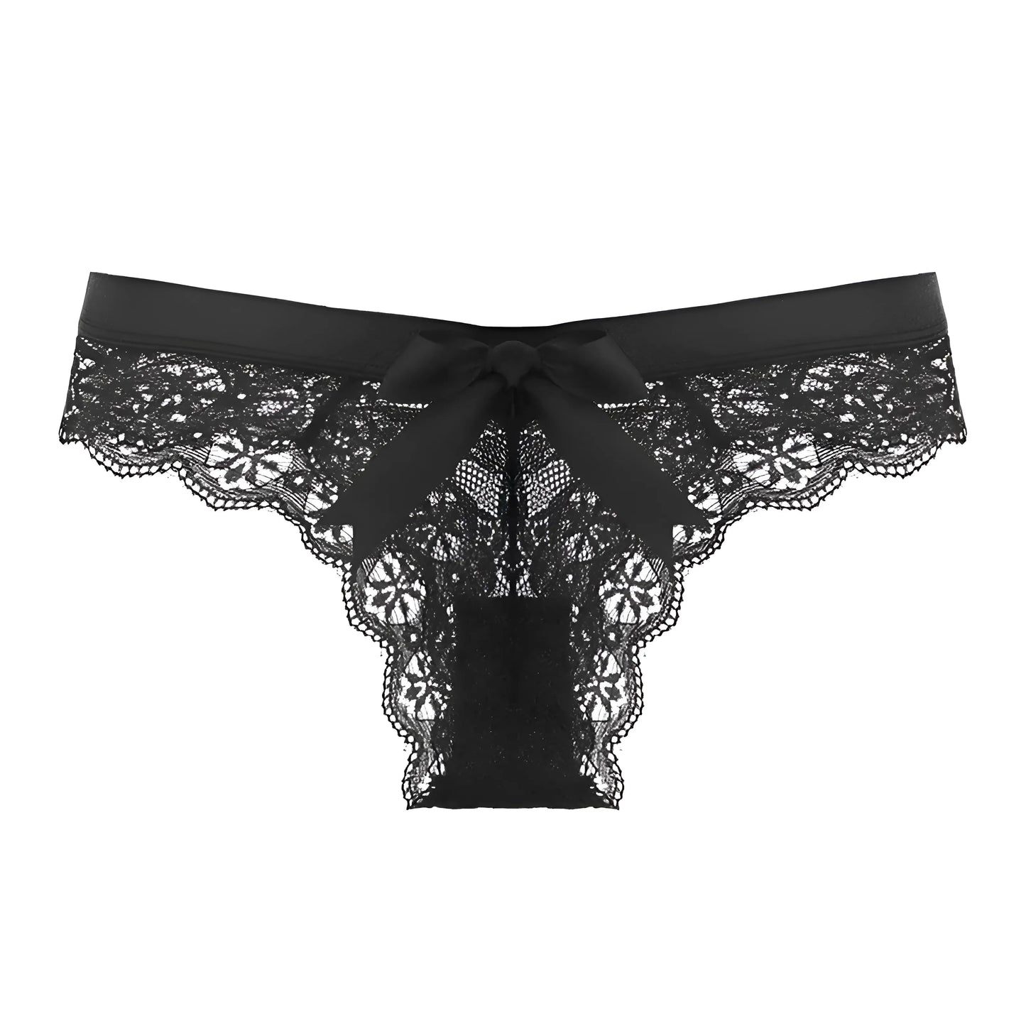 Noir Culotte en dentelle avec détail en nœud à l'arrière