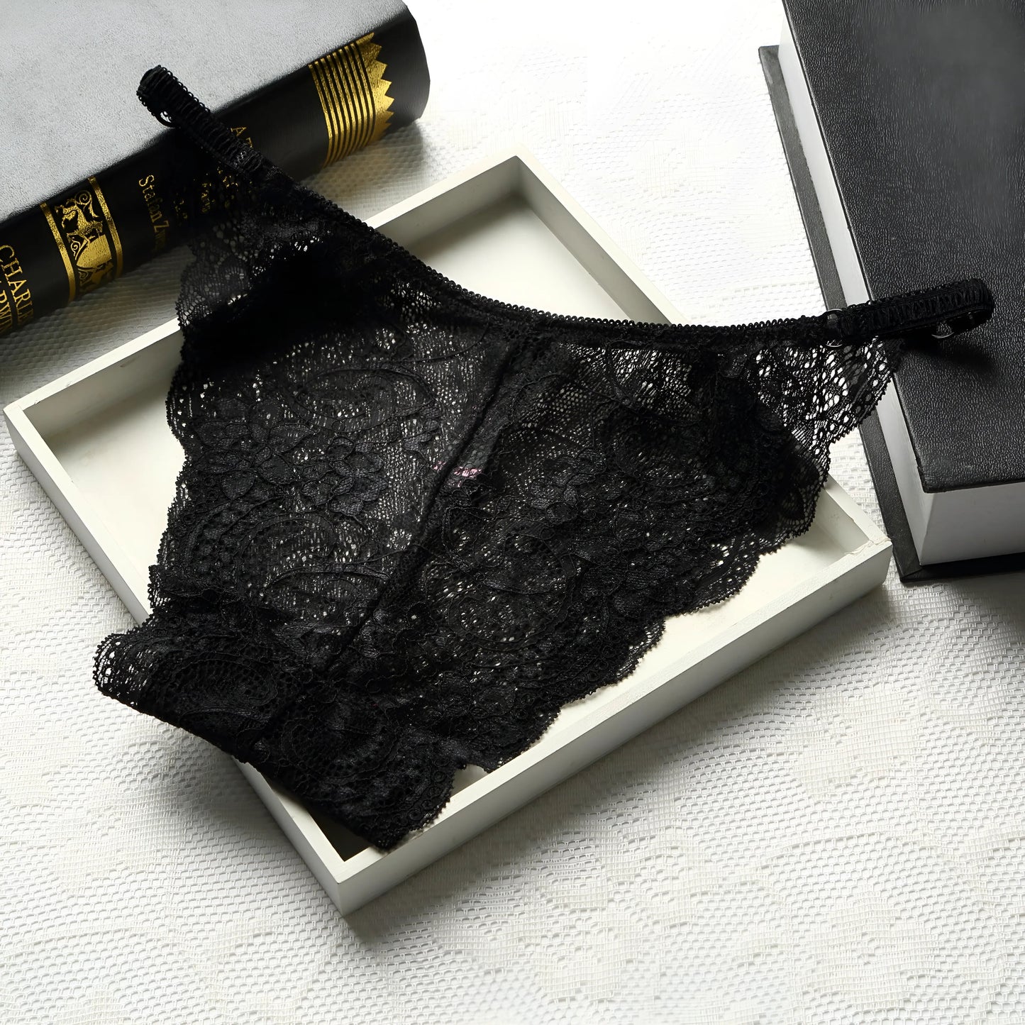 Noir Culotte hipster en dentelle avec des sangles latérales