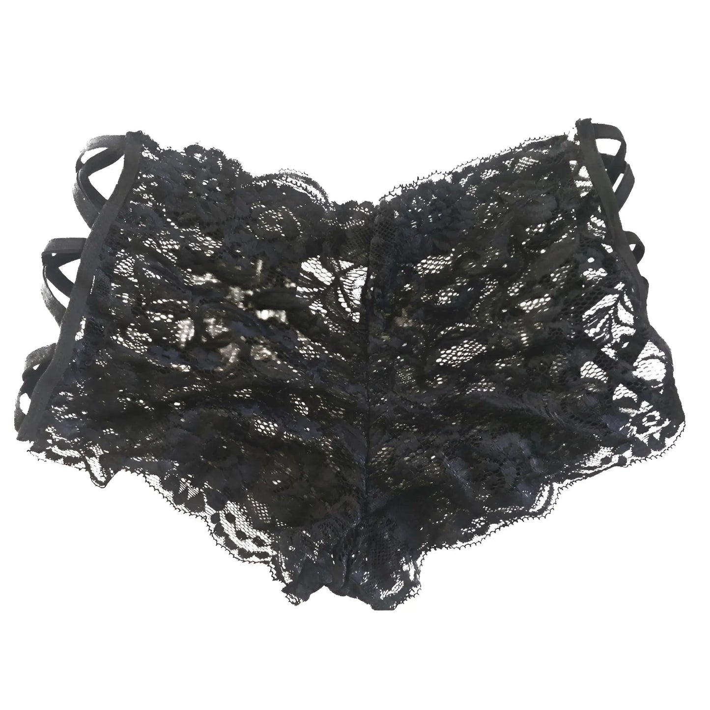 Noir Culottes en dentelle avec des bretelles décoratives