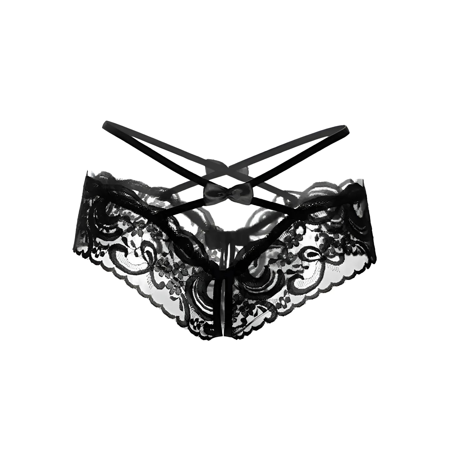 Noir Culottes en dentelle avec des bretelles décoratives