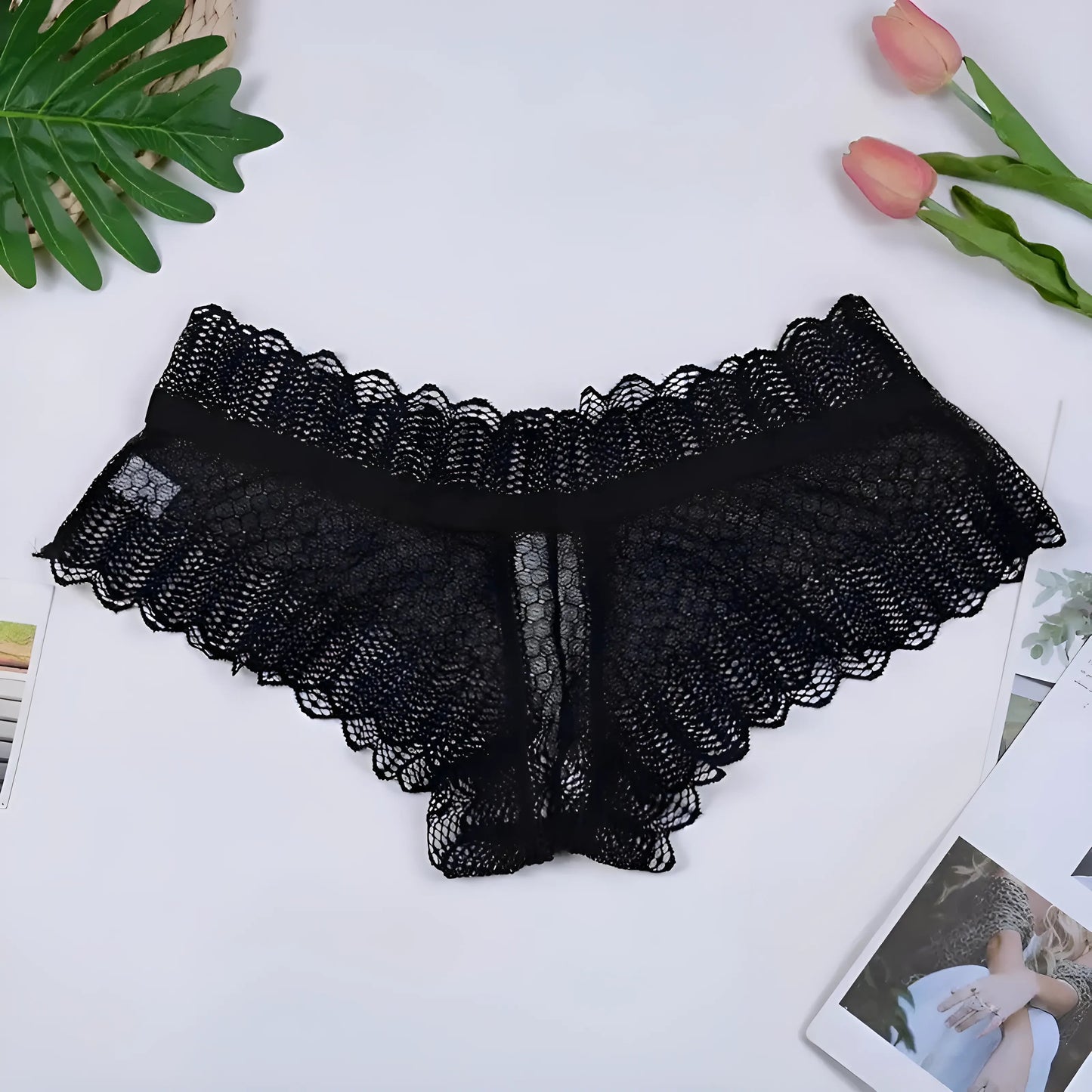 Noir Culottes en dentelle avec liens