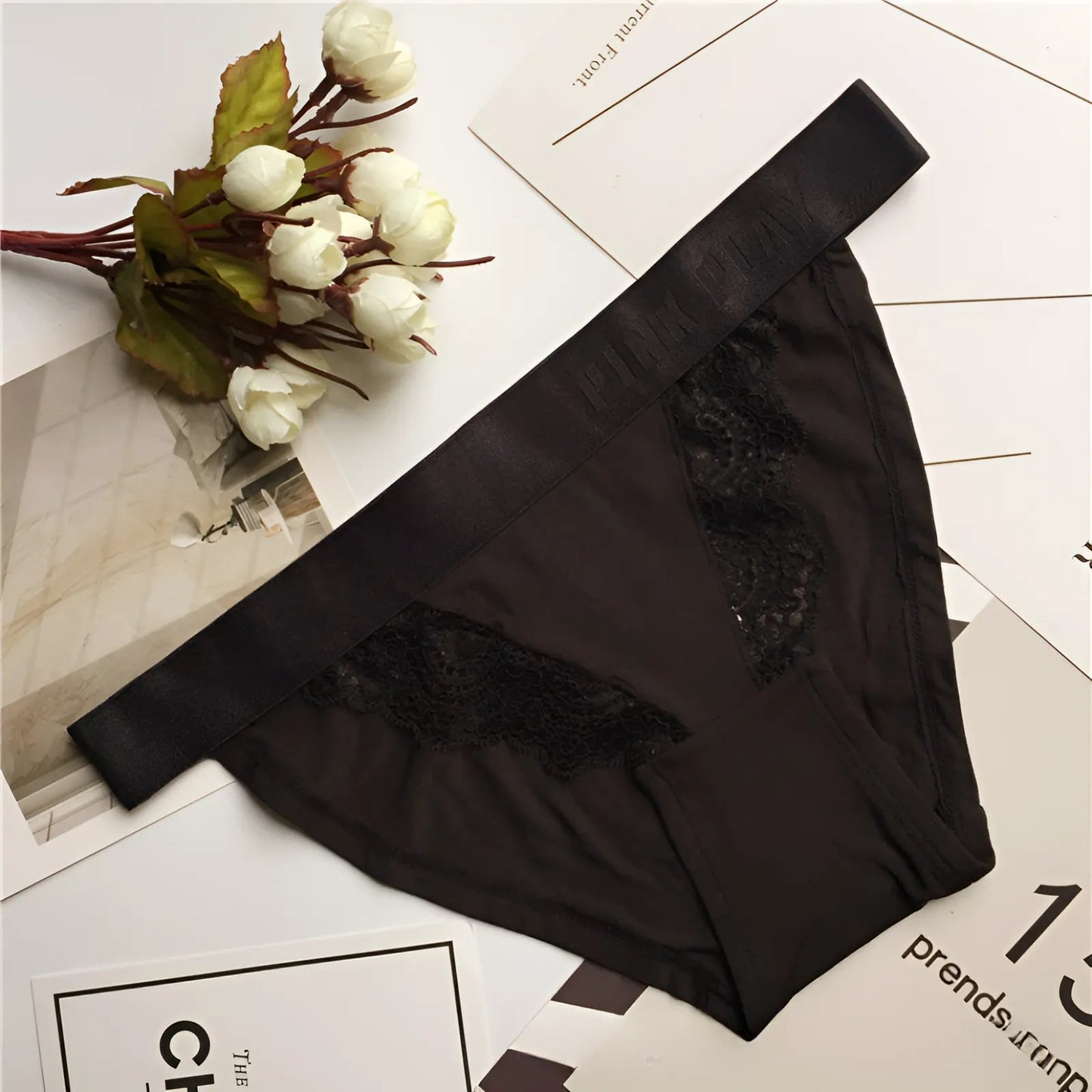 Noir Culottes en dentelle avec taille élastique