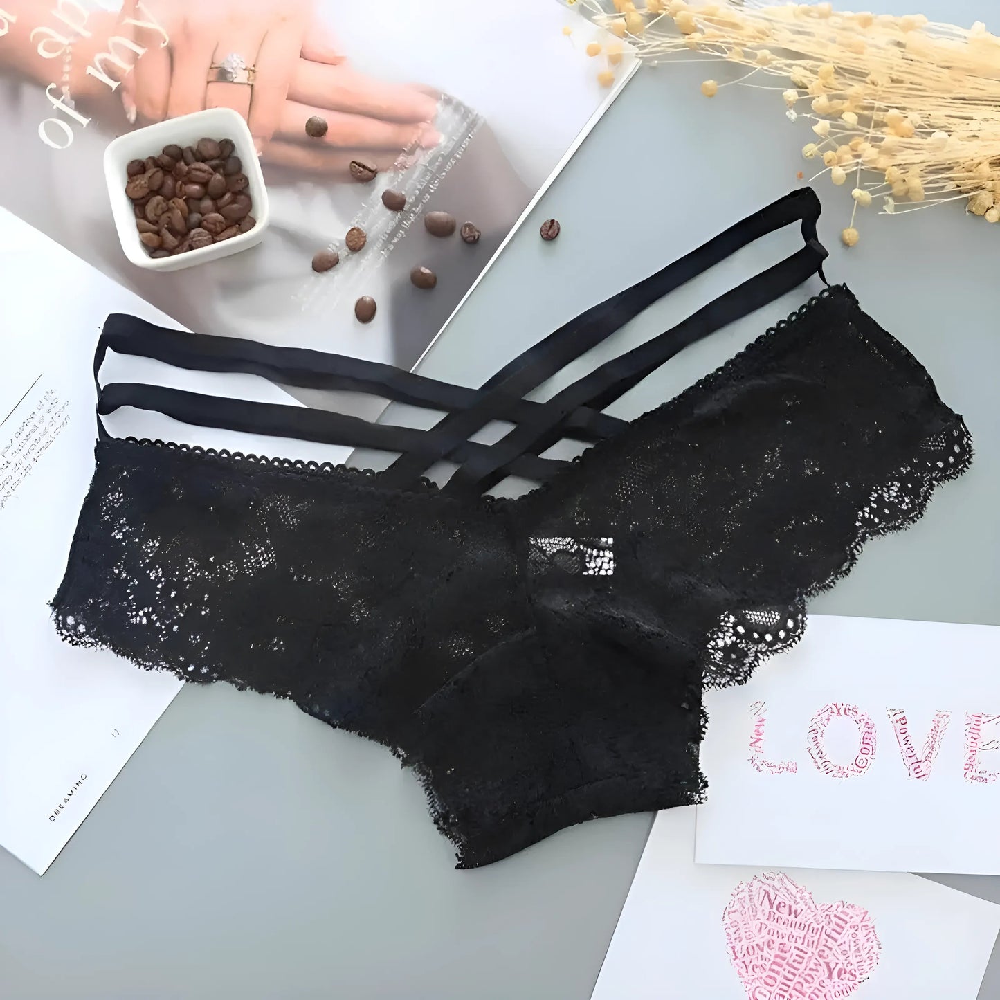 Noir Culottes en dentelle universelles avec des bretelles décoratives